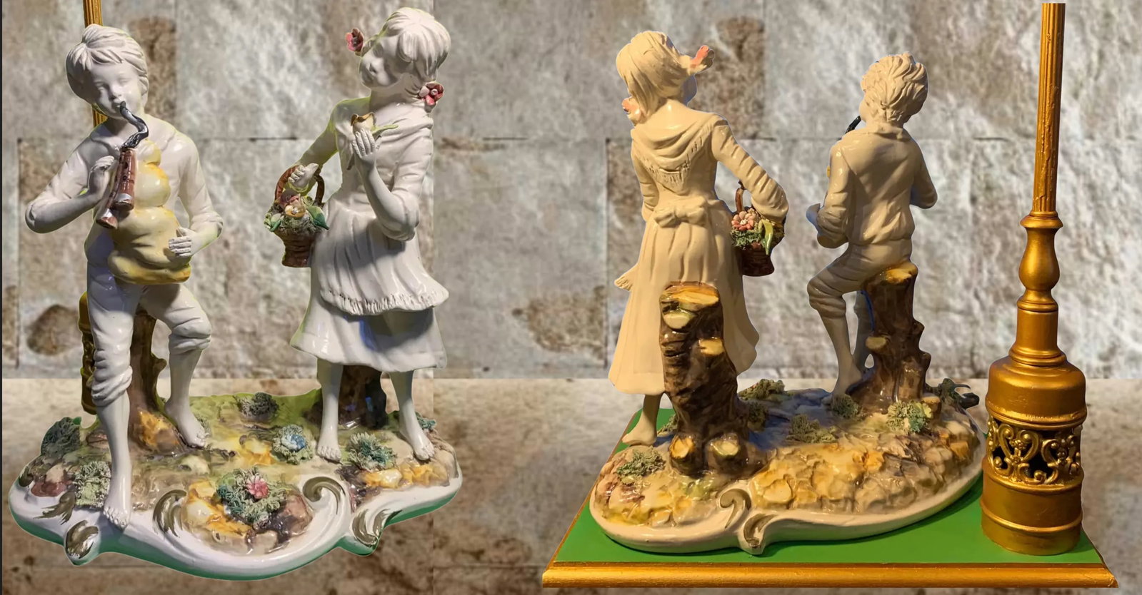 Capodimonte Porcelain Boy Playing the Bag Pipes With His Sister Table Lamp - 5