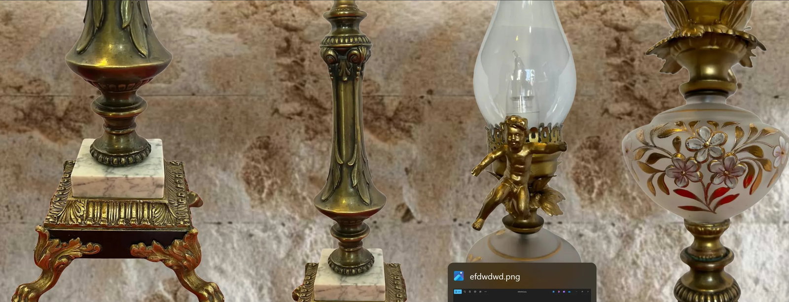 MId-Century Brass Cherub Floral Glass Torchiere Table Lamp - 2