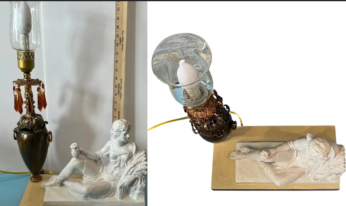 Mid-Century White Glazed Pottery Goddess Demeter Sculptural Candelabra Torchiere Table Lamp - 12