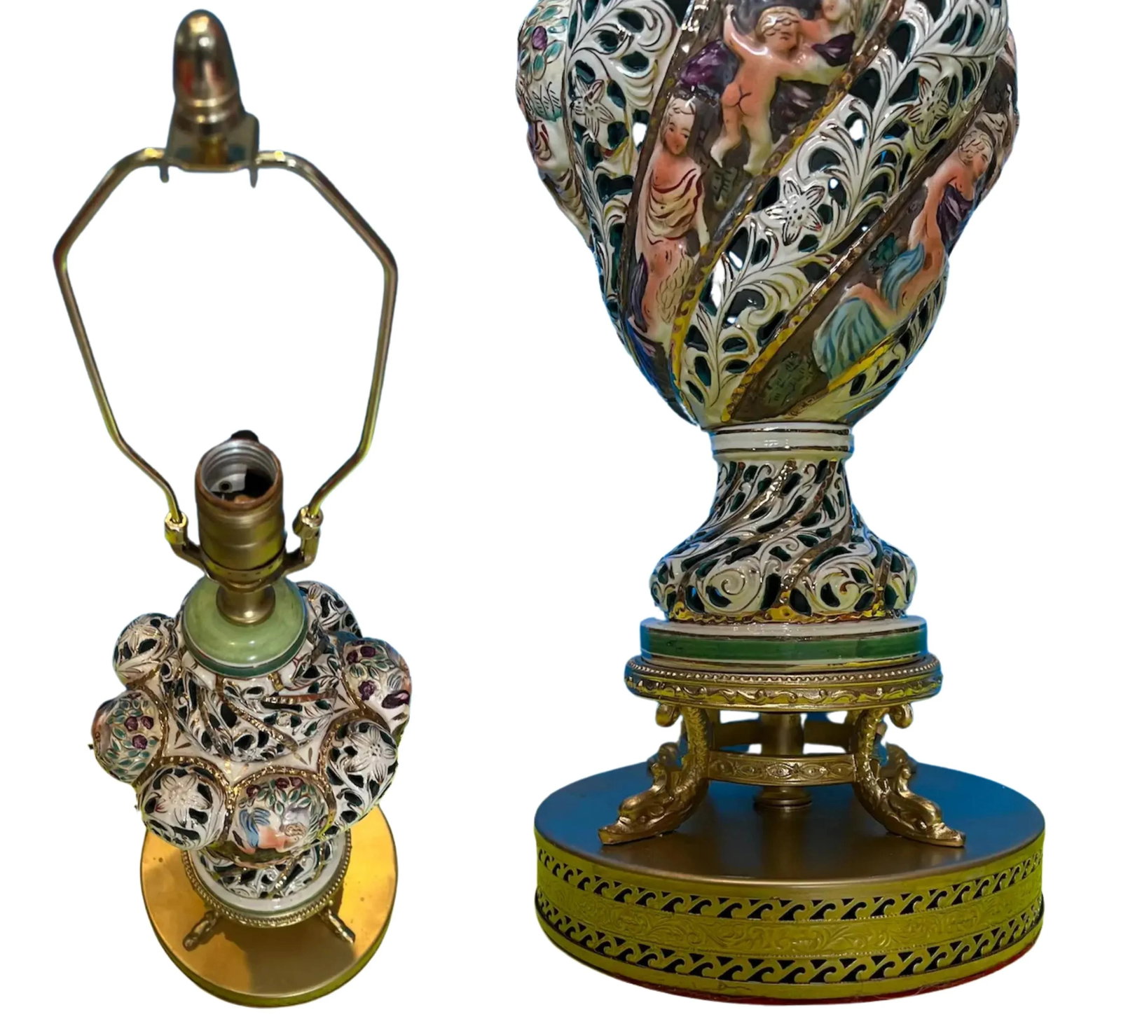 Mid-Century Capodimonte Pierced Porcelain Cherub Table Lamp - 2