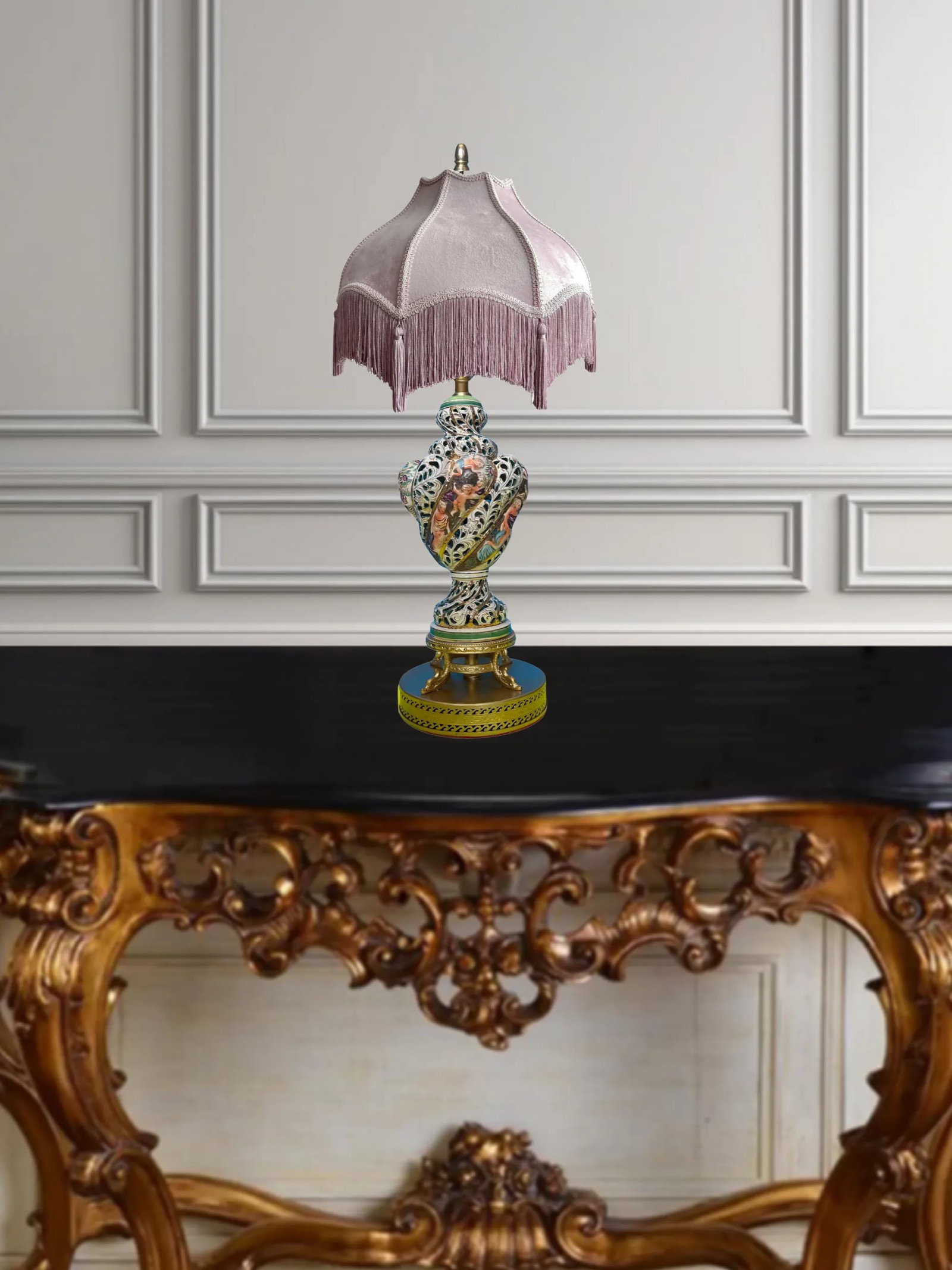 Mid-Century Capodimonte Pierced Porcelain Cherub Table Lamp - 3