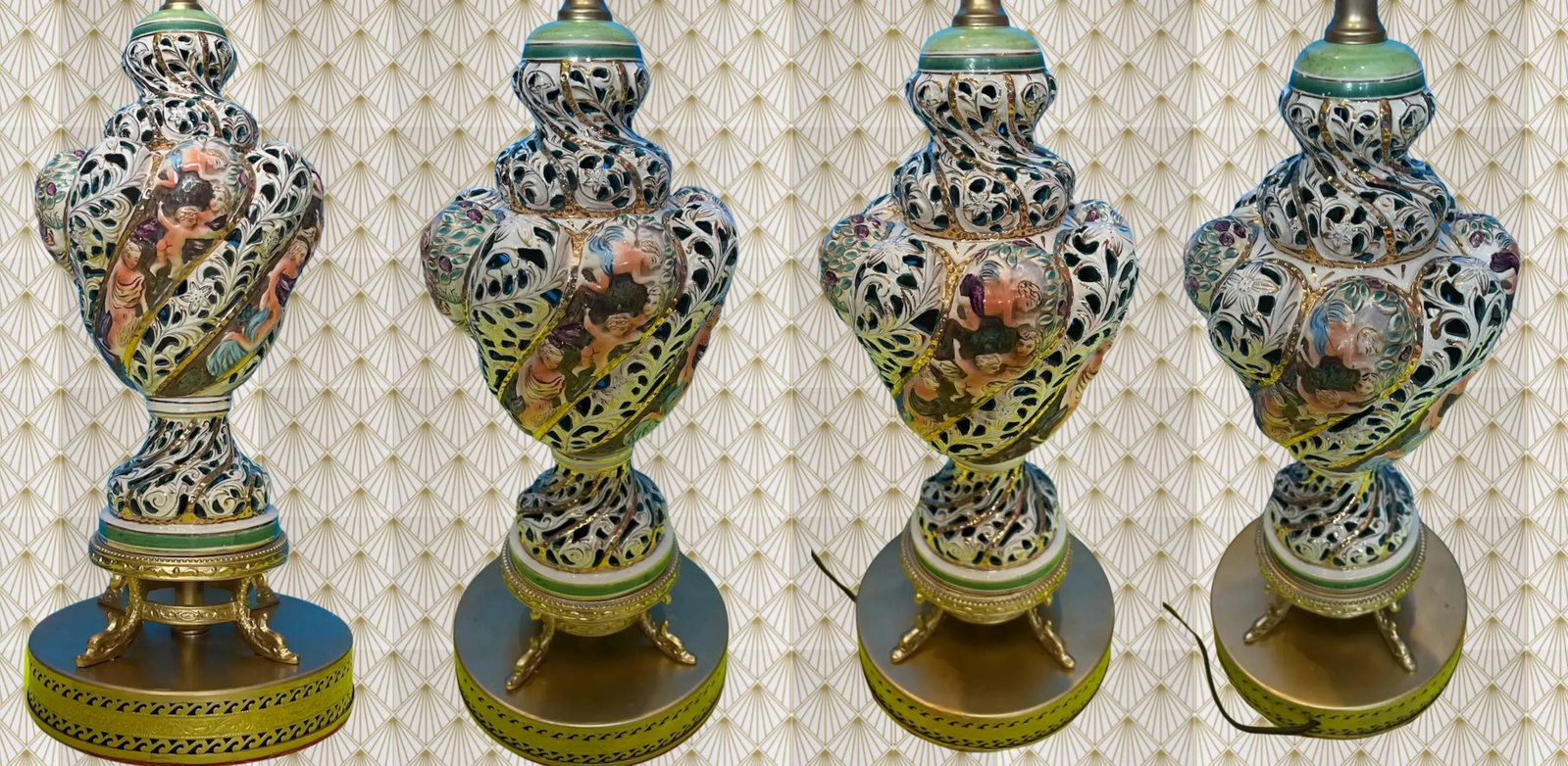 Mid-Century Capodimonte Pierced Porcelain Cherub Table Lamp - 6