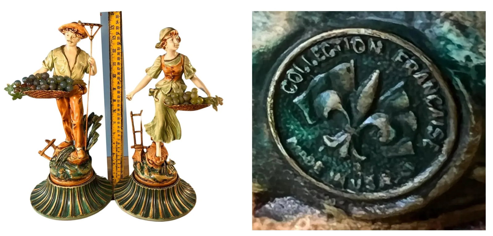 Moreau Spelter Sculpture Grape Harvesters Couple-A Pair - 12
