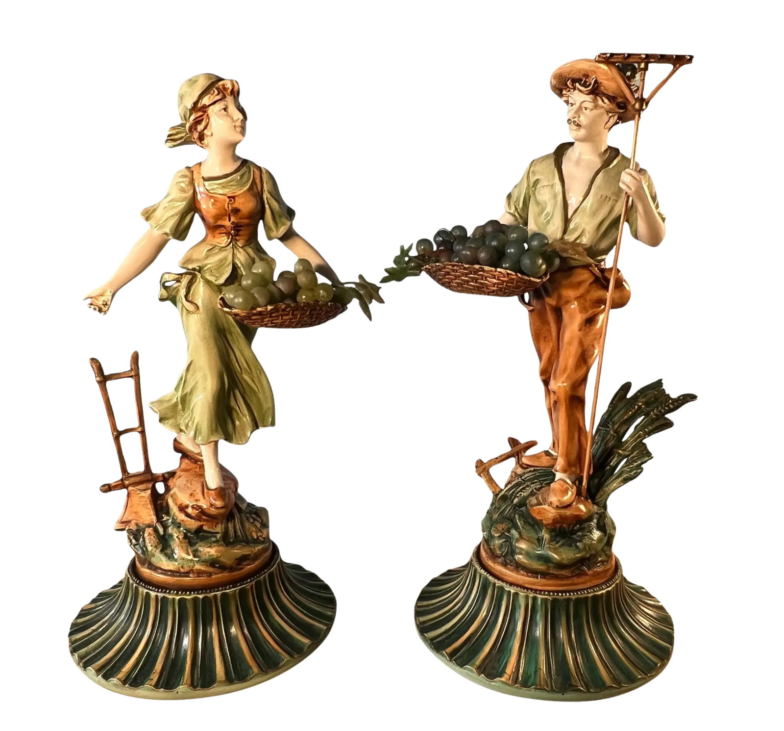 Moreau Spelter Sculpture Grape Harvesters Couple-A Pair - 2