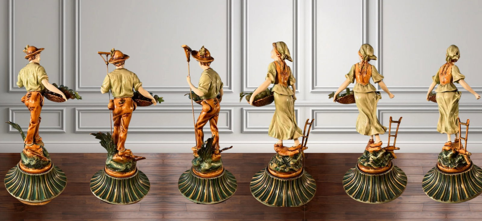 Moreau Spelter Sculpture Grape Harvesters Couple-A Pair - 4
