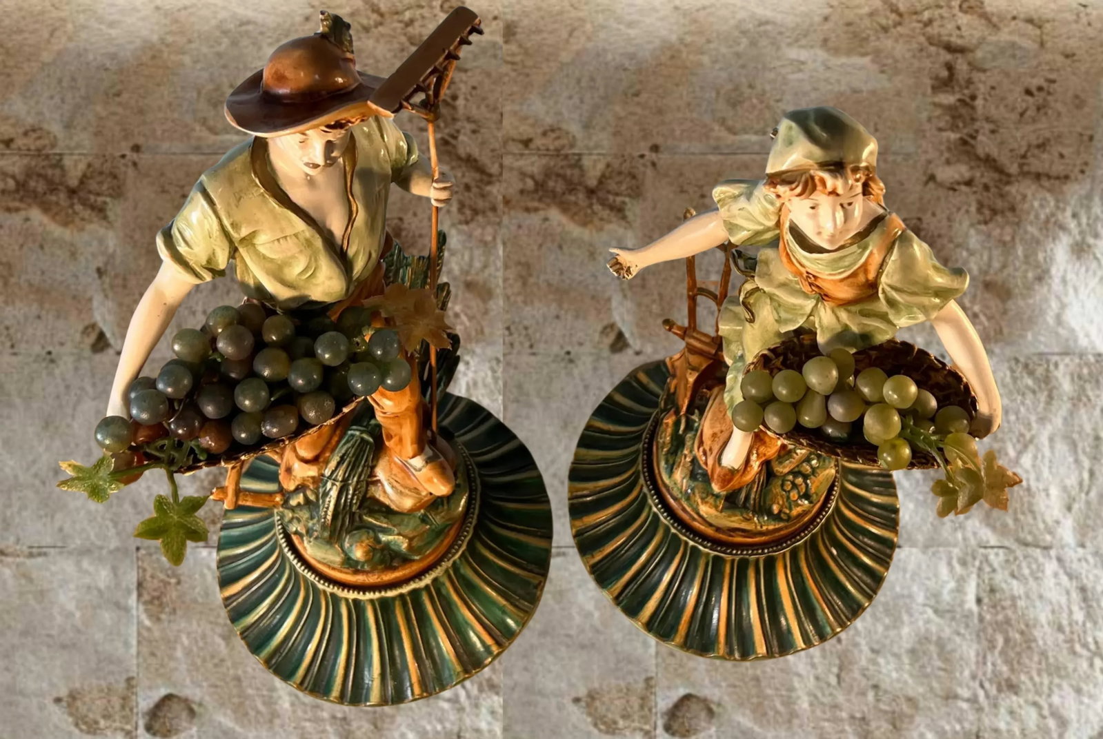 Moreau Spelter Sculpture Grape Harvesters Couple-A Pair - 5