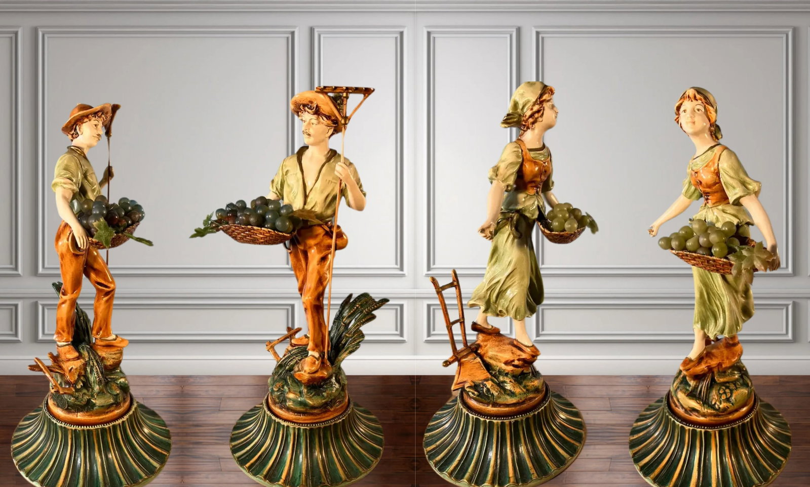 Moreau Spelter Sculpture Grape Harvesters Couple-A Pair - 6