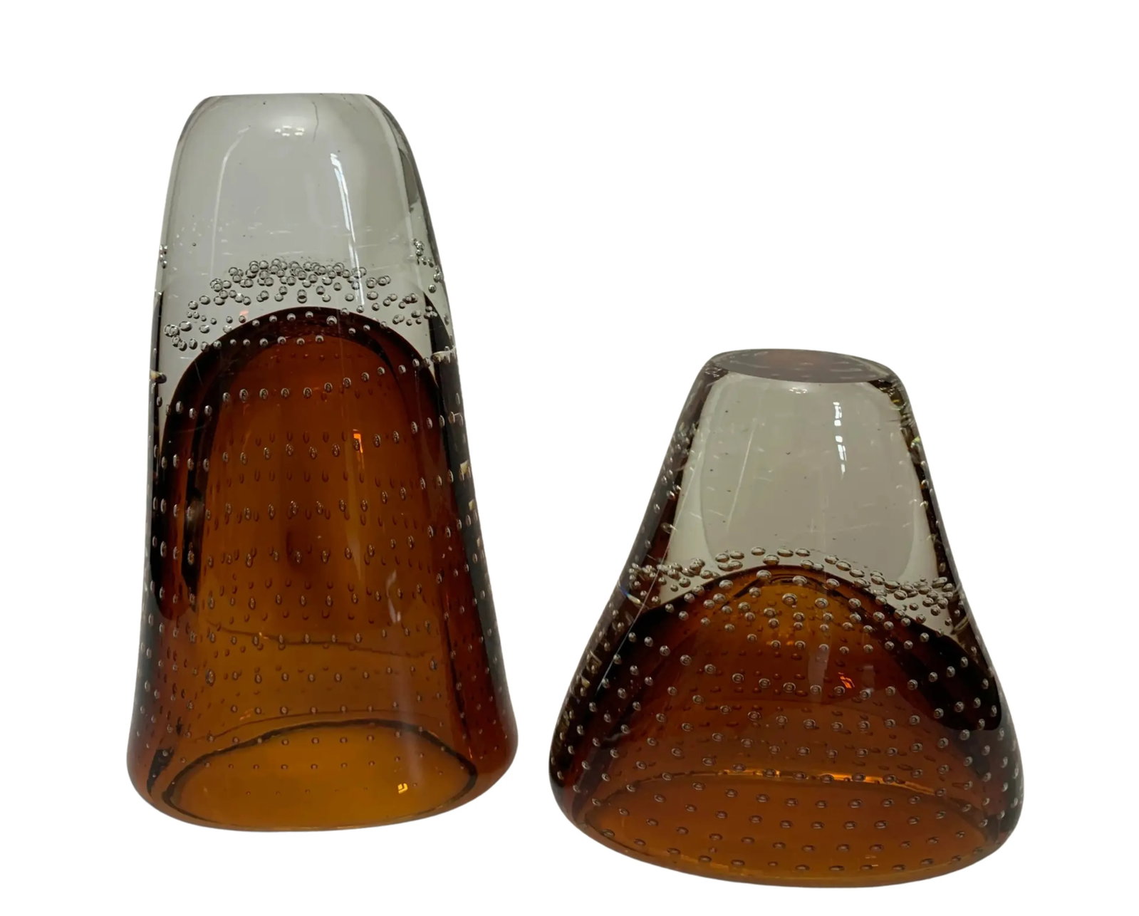 Murano Art Glass Sommerso Bullicante Amber Vases - a Pair - 11