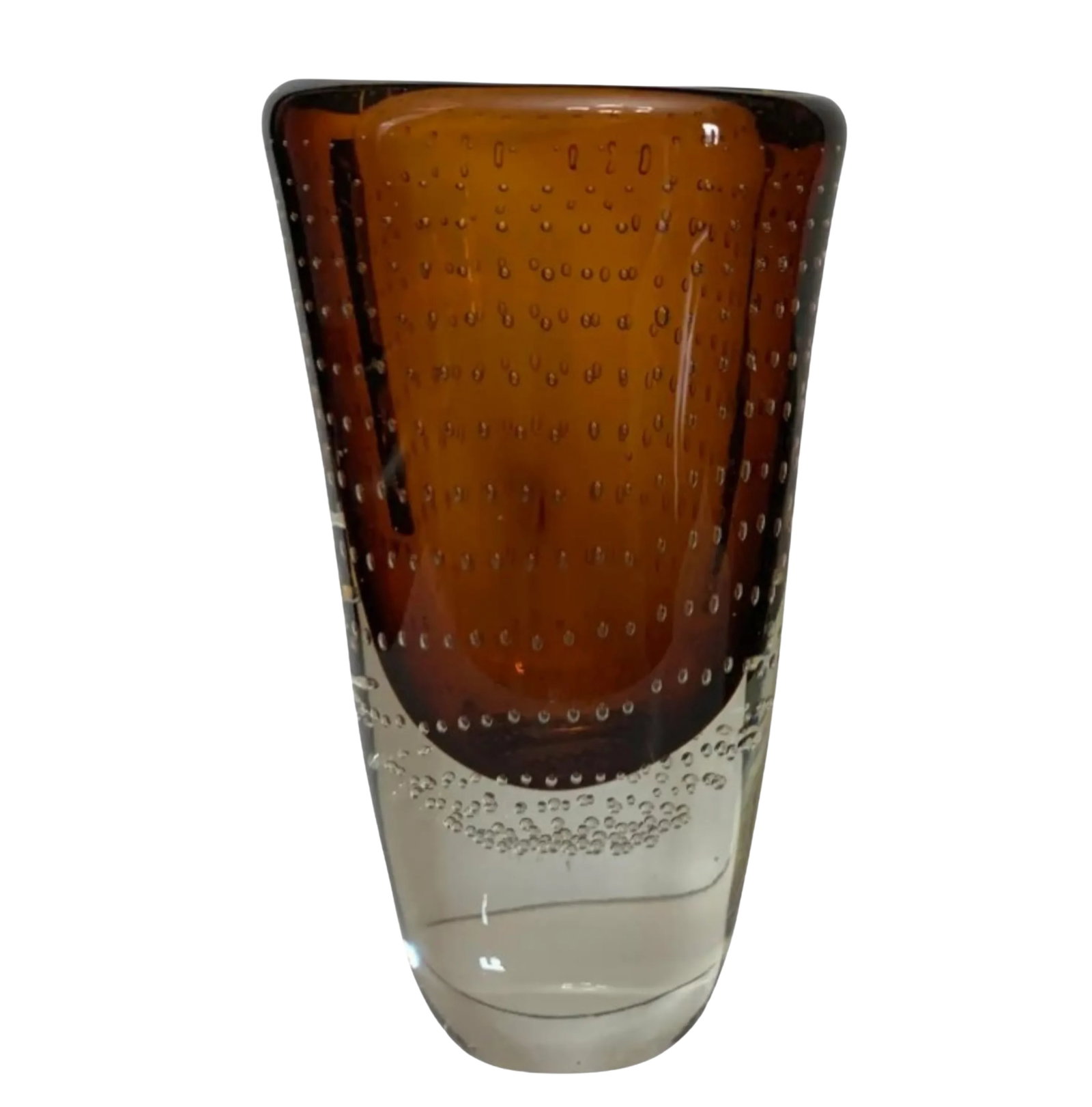 Murano Art Glass Sommerso Bullicante Amber Vases - a Pair - 2