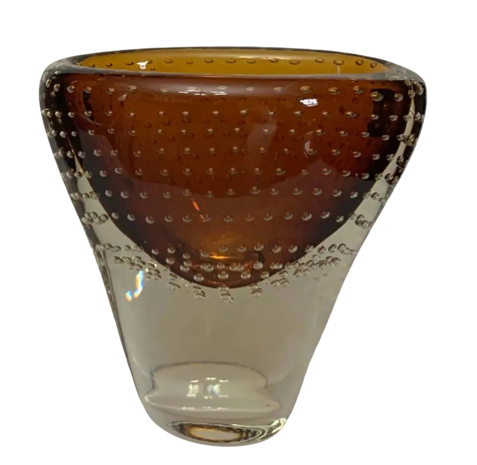 Murano Art Glass Sommerso Bullicante Amber Vases - a Pair - 3