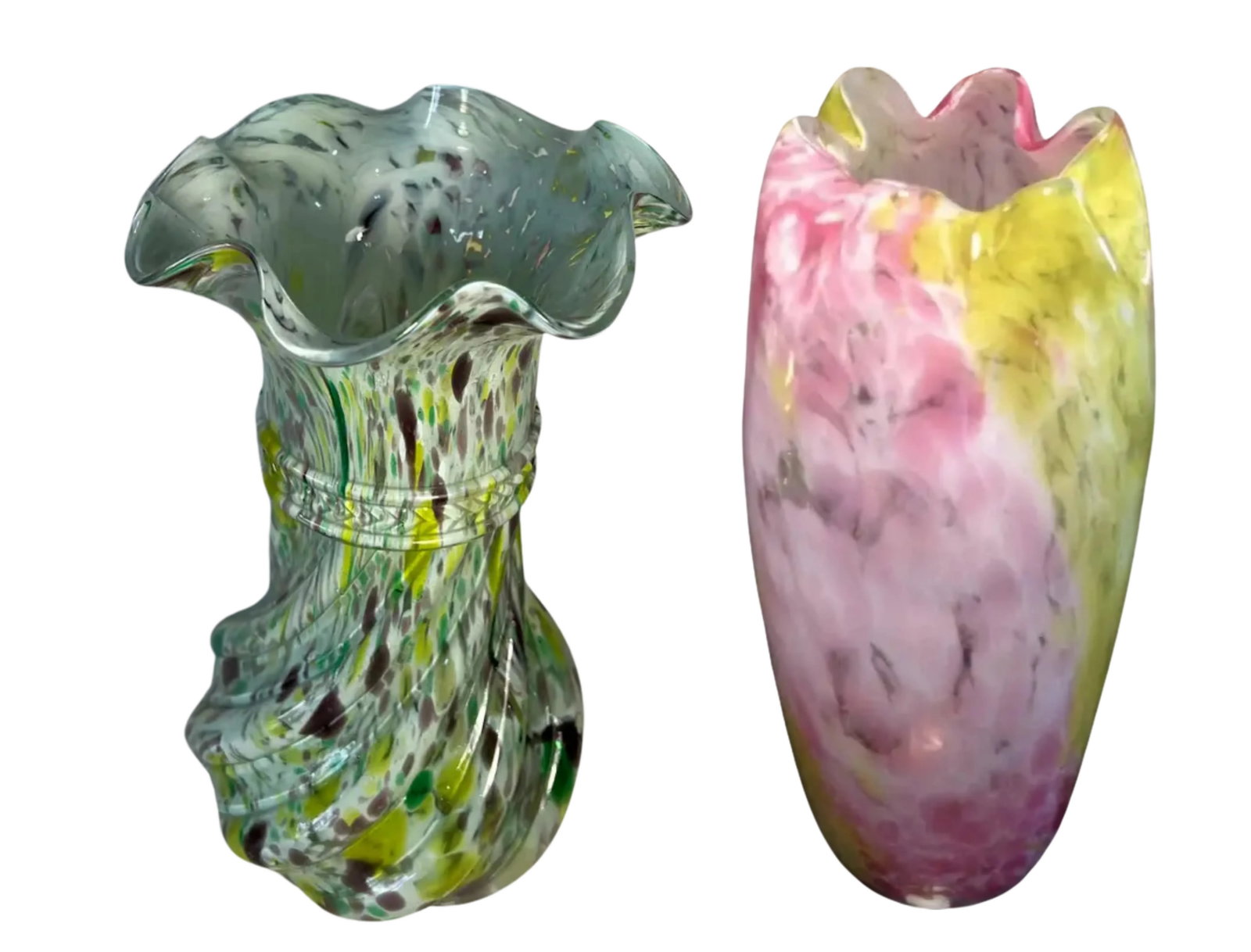 Antique Legras Art Glass Spatter Vase - a Pair - 7