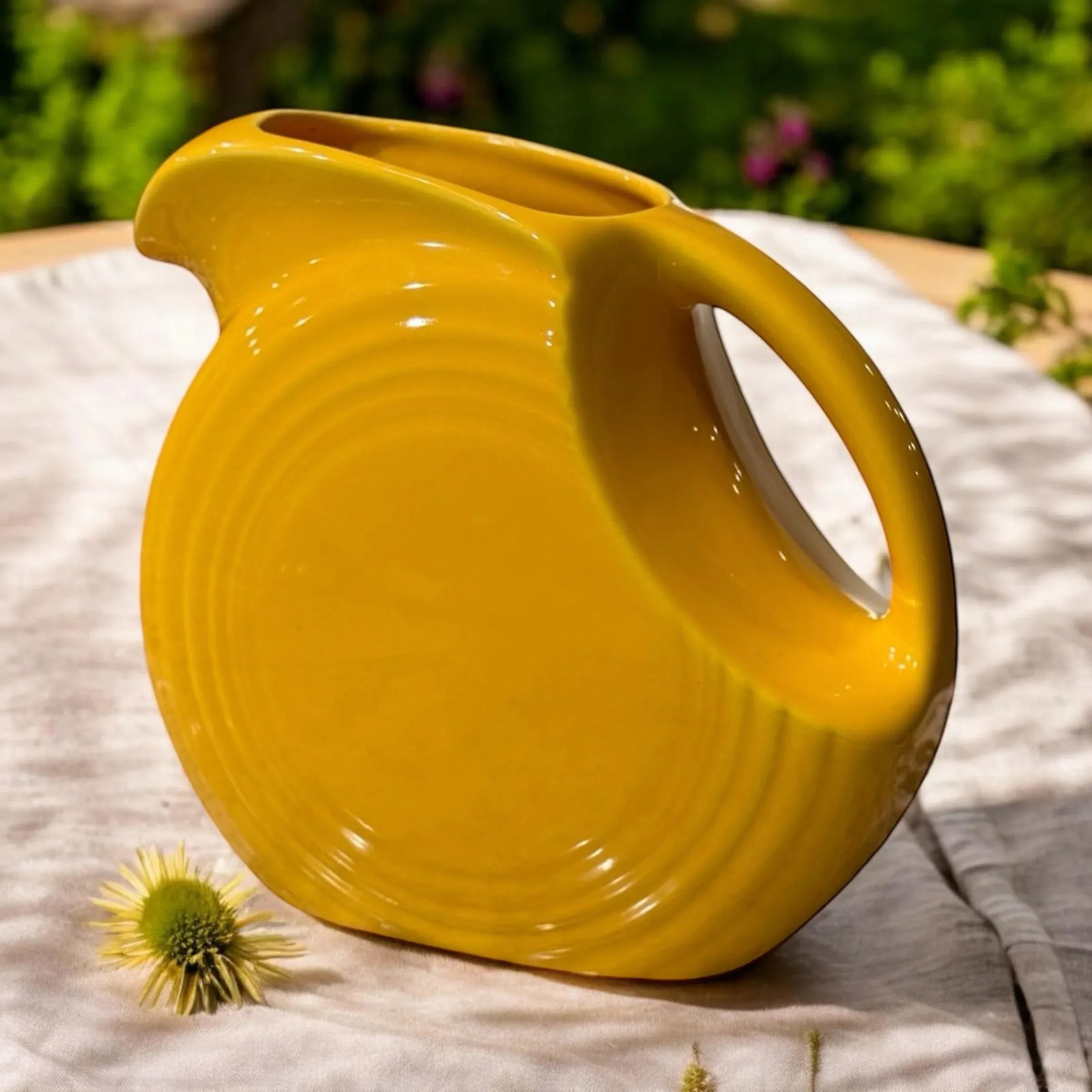 1940 Fiesta Yellow Disc Juice Pitcher - 5