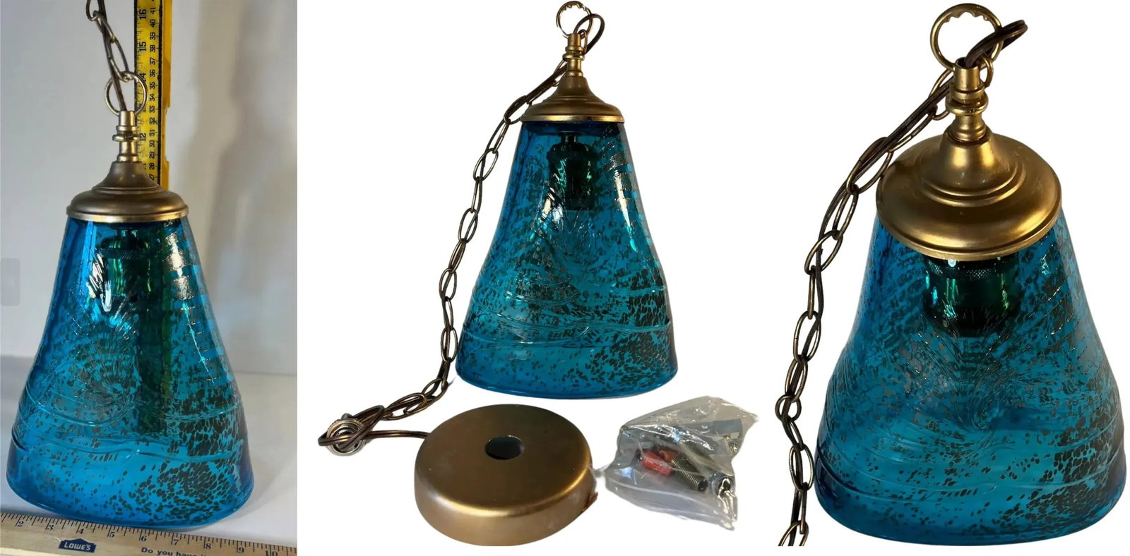 Art Glass Aqua Blue Pendant Light - 12