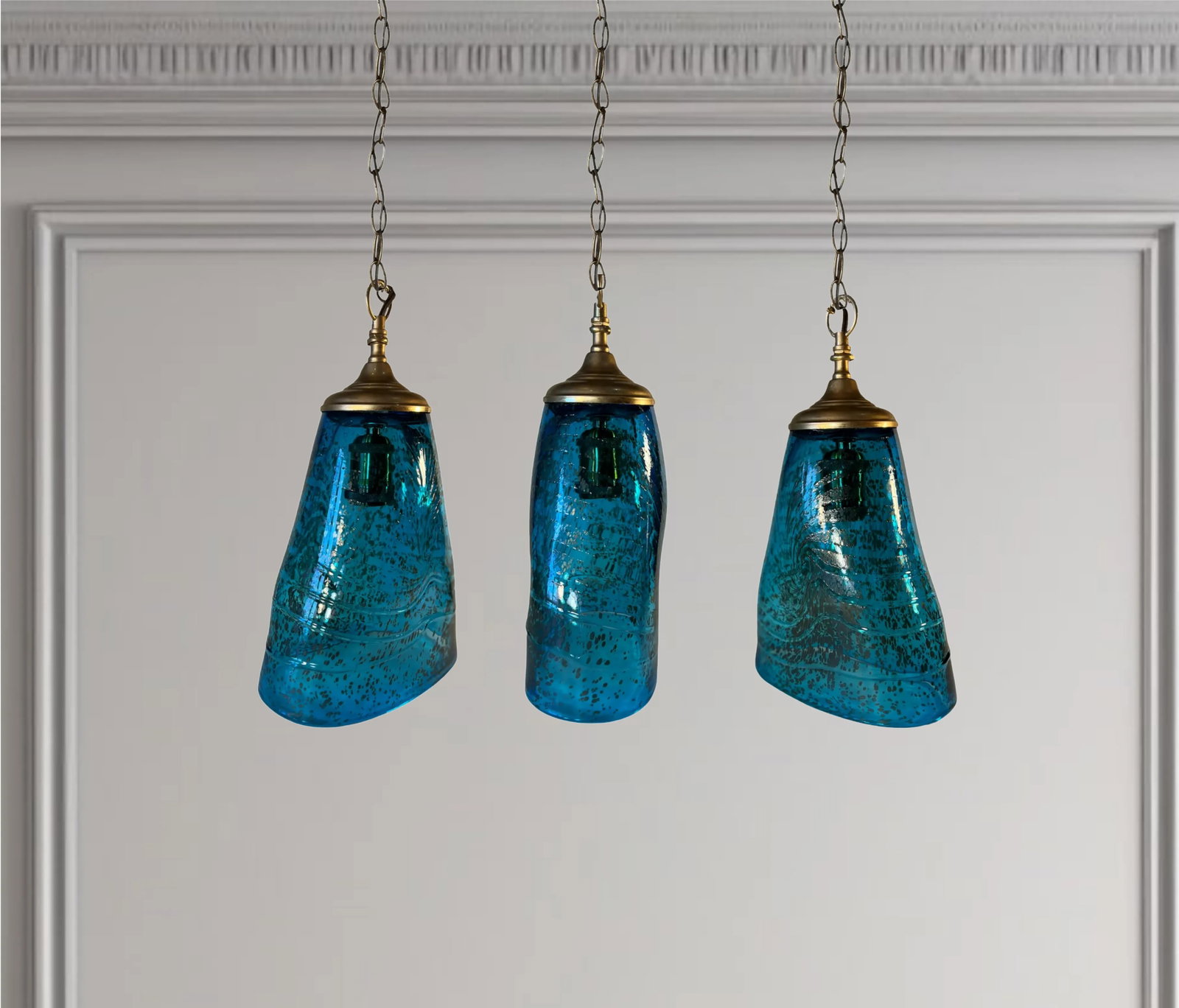 Art Glass Aqua Blue Pendant Light - 5