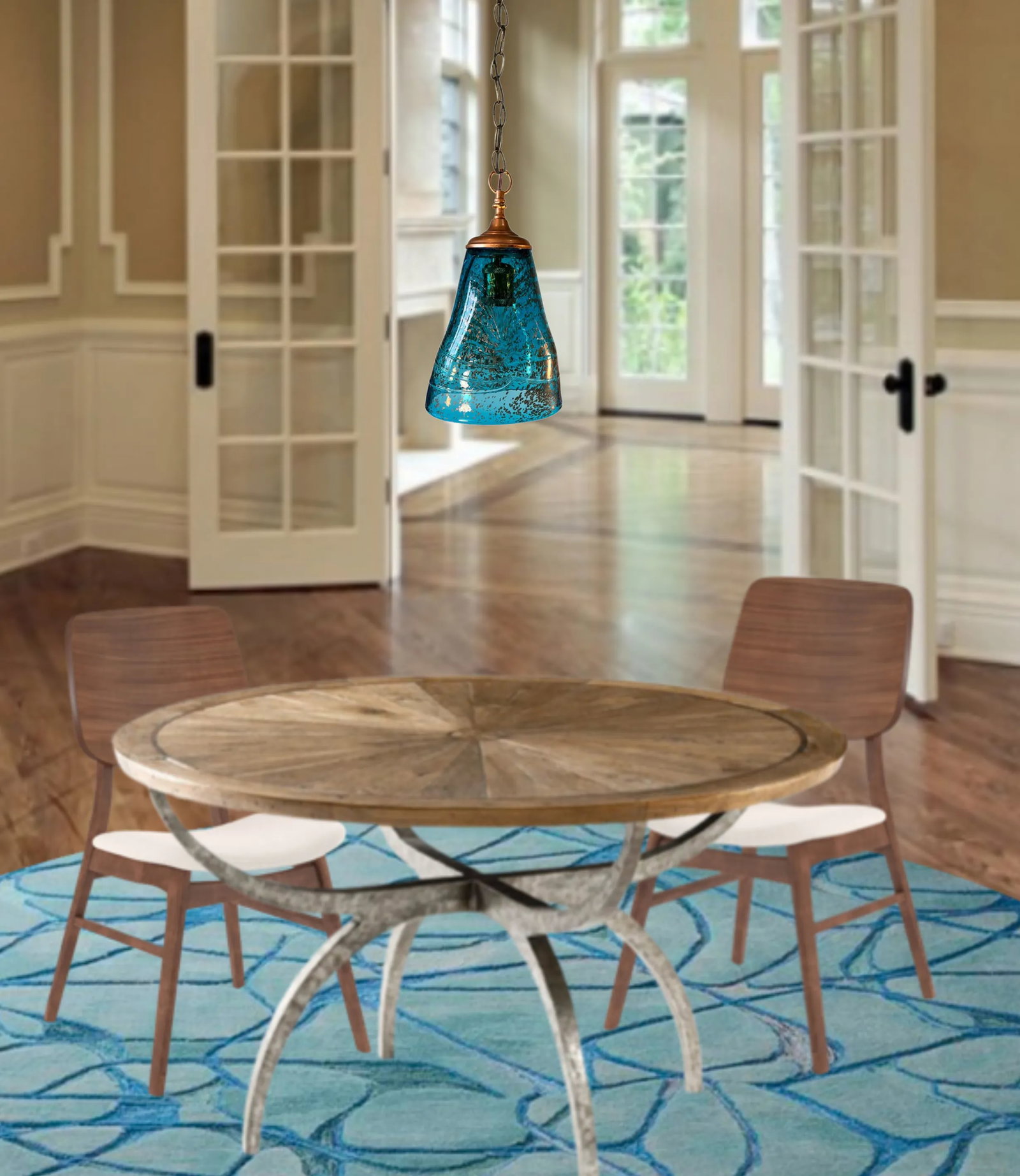 Art Glass Aqua Blue Pendant Light - 6