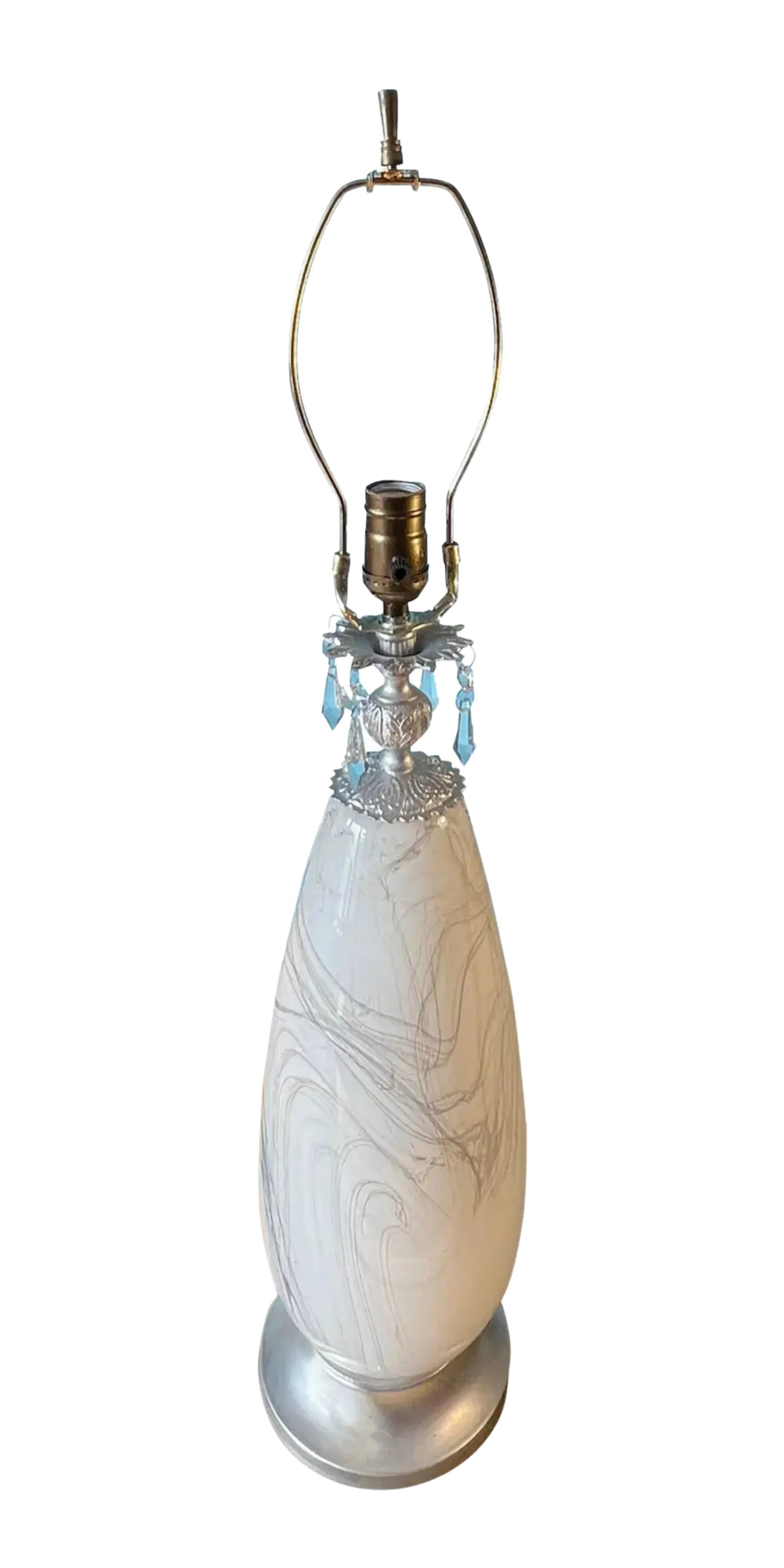 Art Glass Milk White Abstract Gray Design Table Lamp - 10