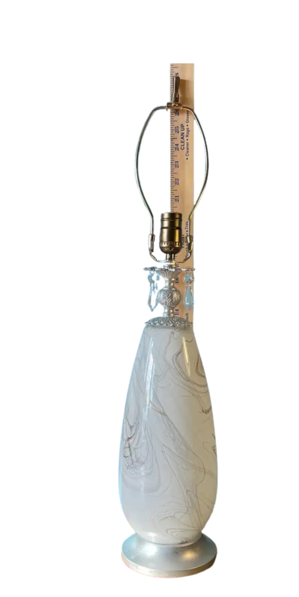 Art Glass Milk White Abstract Gray Design Table Lamp - 12