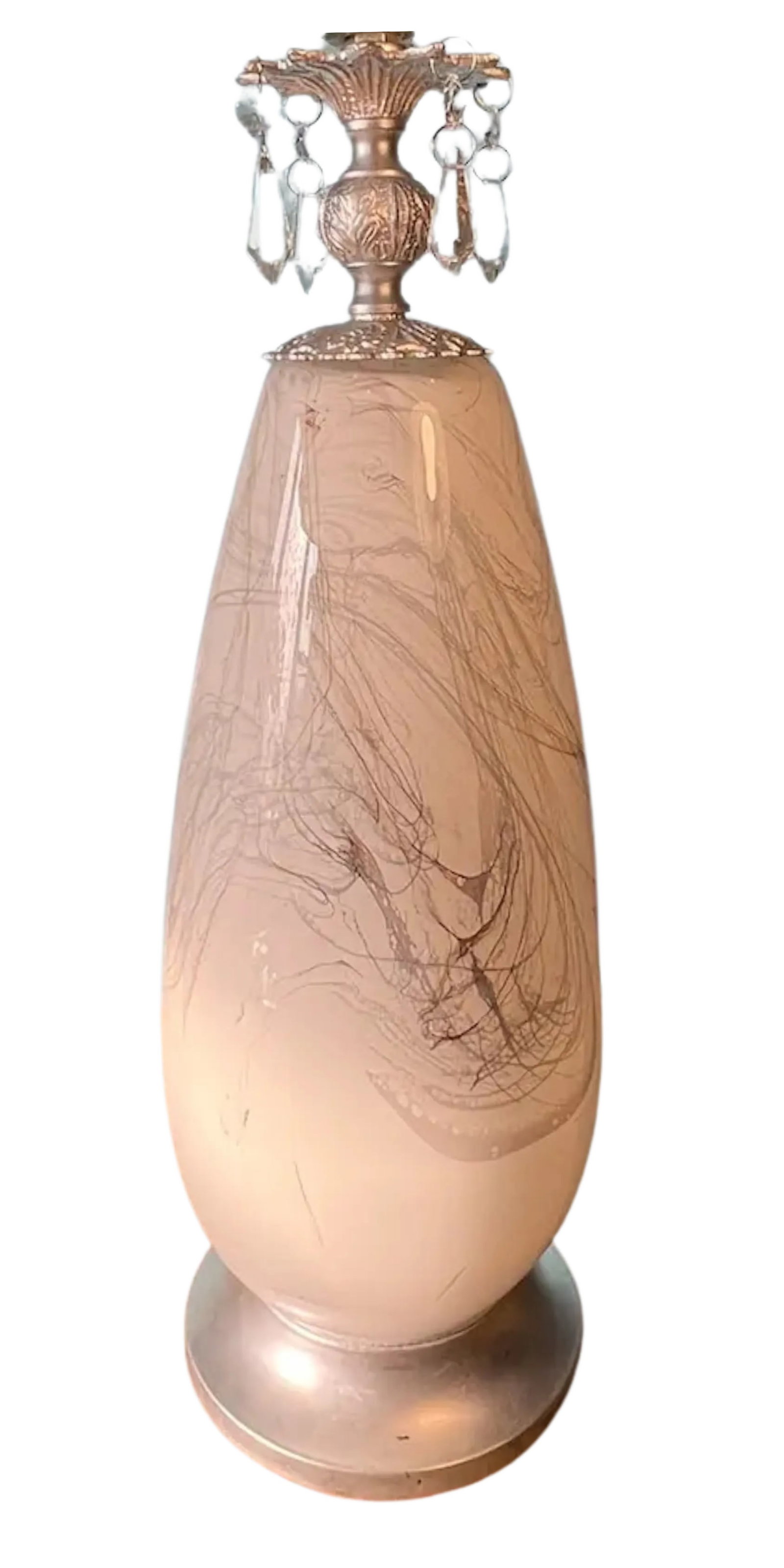 Art Glass Milk White Abstract Gray Design Table Lamp - 2