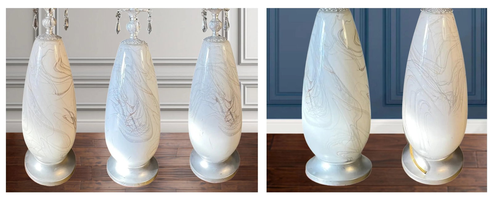 Art Glass Milk White Abstract Gray Design Table Lamp - 3