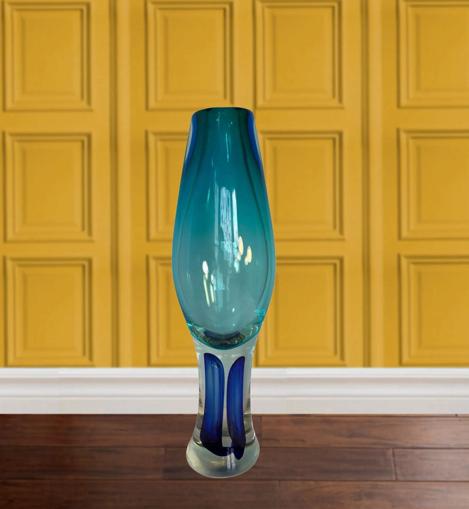 Blue Goblet Shaped Sommerso Art Glass Vase - 11