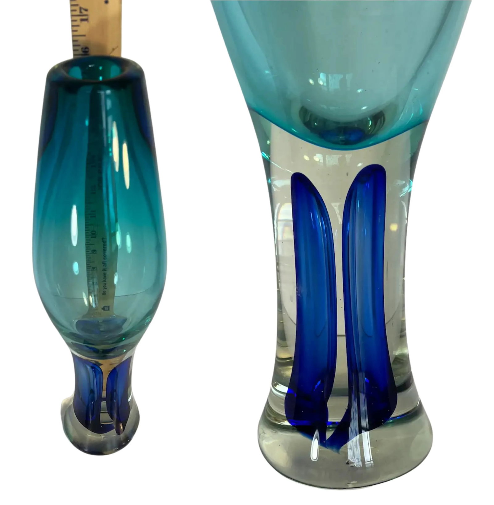 Blue Goblet Shaped Sommerso Art Glass Vase - 12