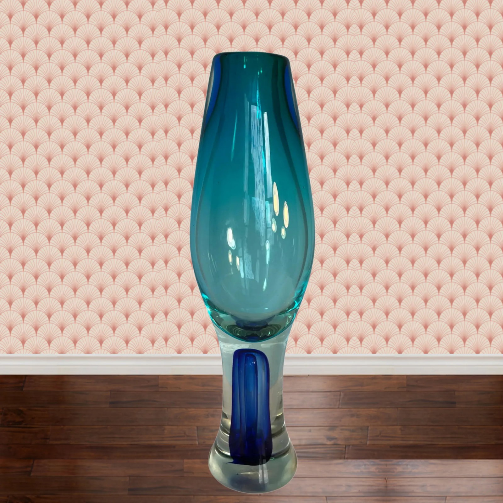 Blue Goblet Shaped Sommerso Art Glass Vase - 2