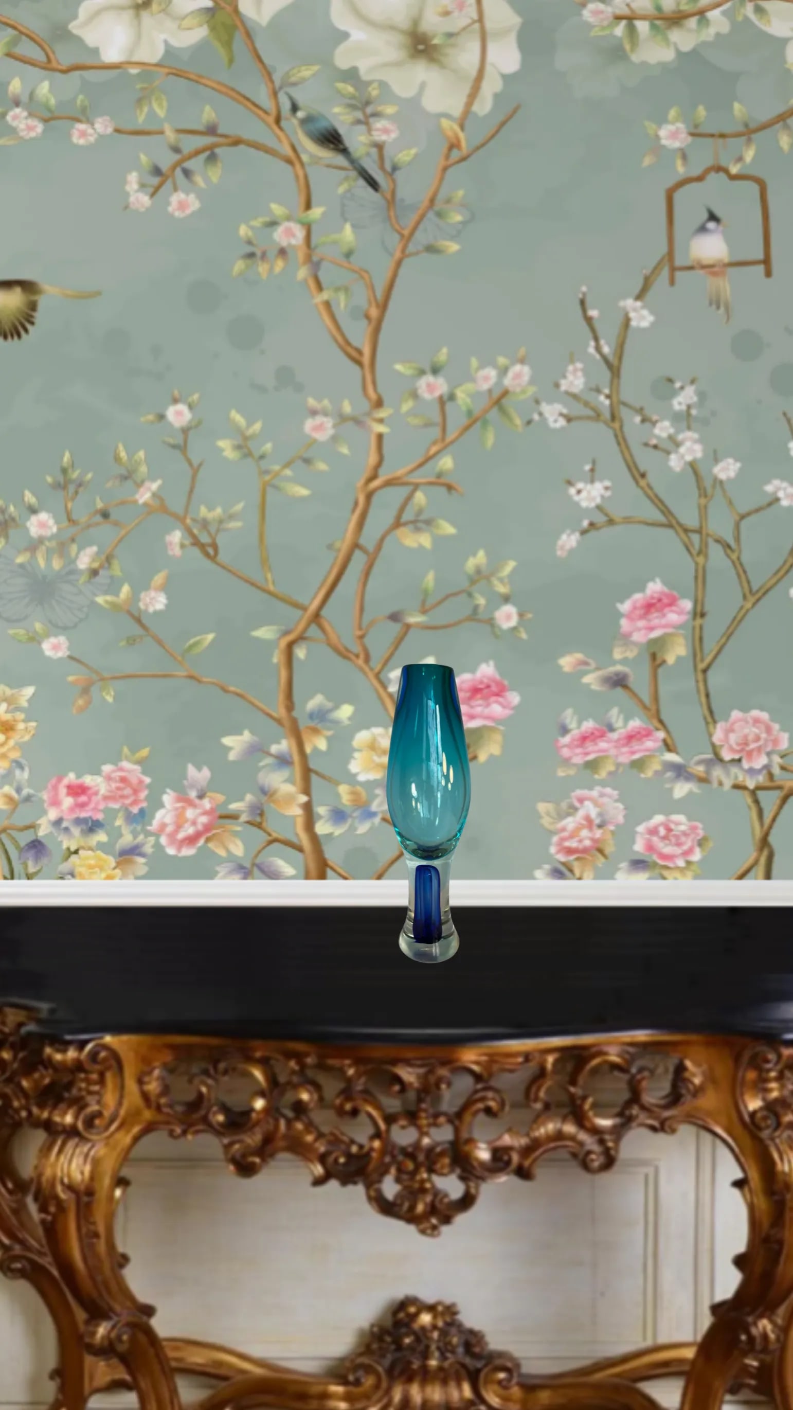 Blue Goblet Shaped Sommerso Art Glass Vase - 3
