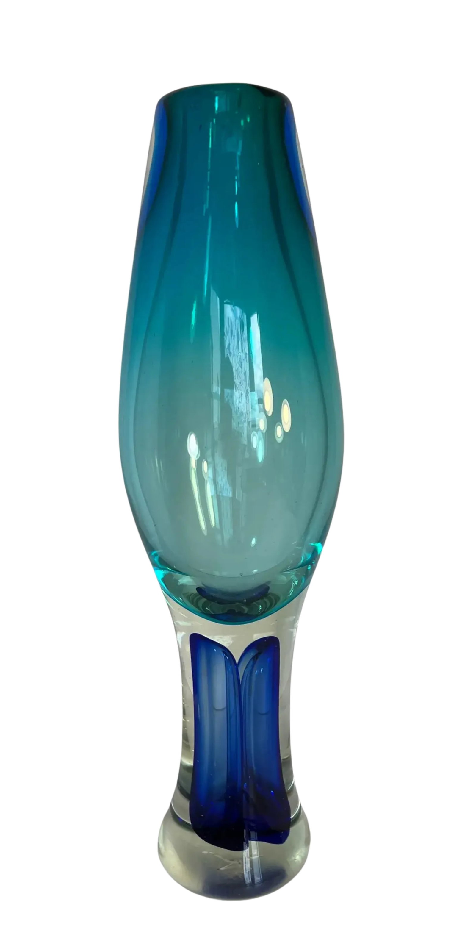 Blue Goblet Shaped Sommerso Art Glass Vase - 8