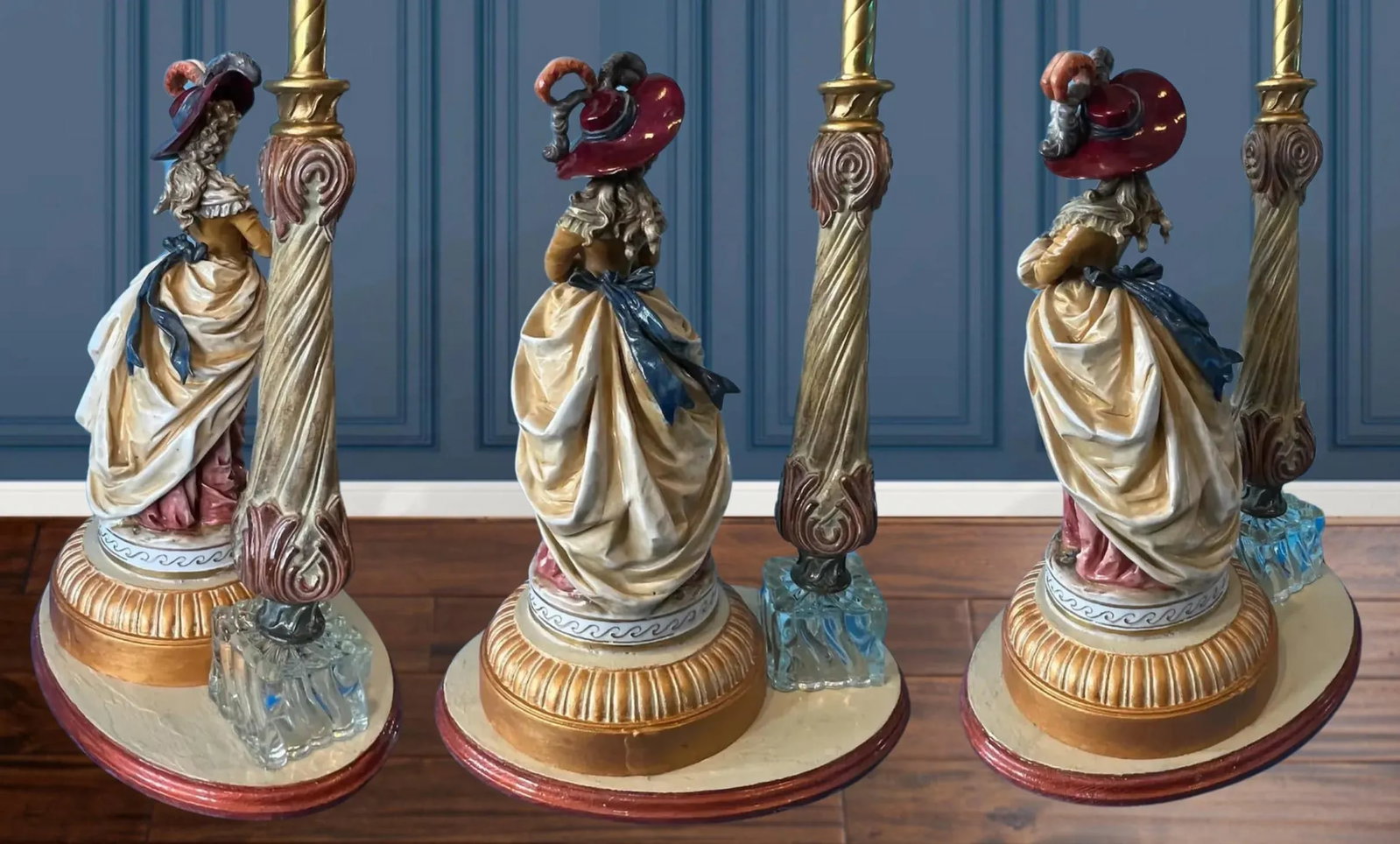 Antique German Figural Lady Porcelain Table Lamp - 11