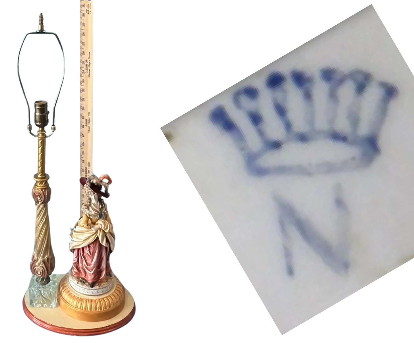 Antique German Figural Lady Porcelain Table Lamp - 12