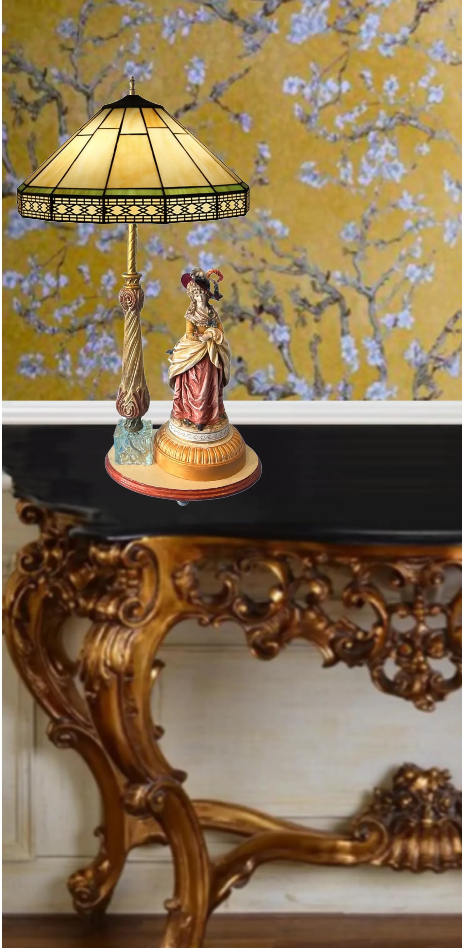 Antique German Figural Lady Porcelain Table Lamp - 4