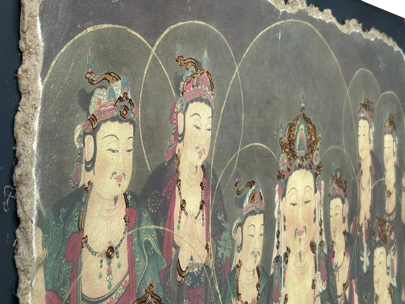 Oriental Tong Dynasty Style Bodhisattva Painting on Paper Mache Wall Art - 6