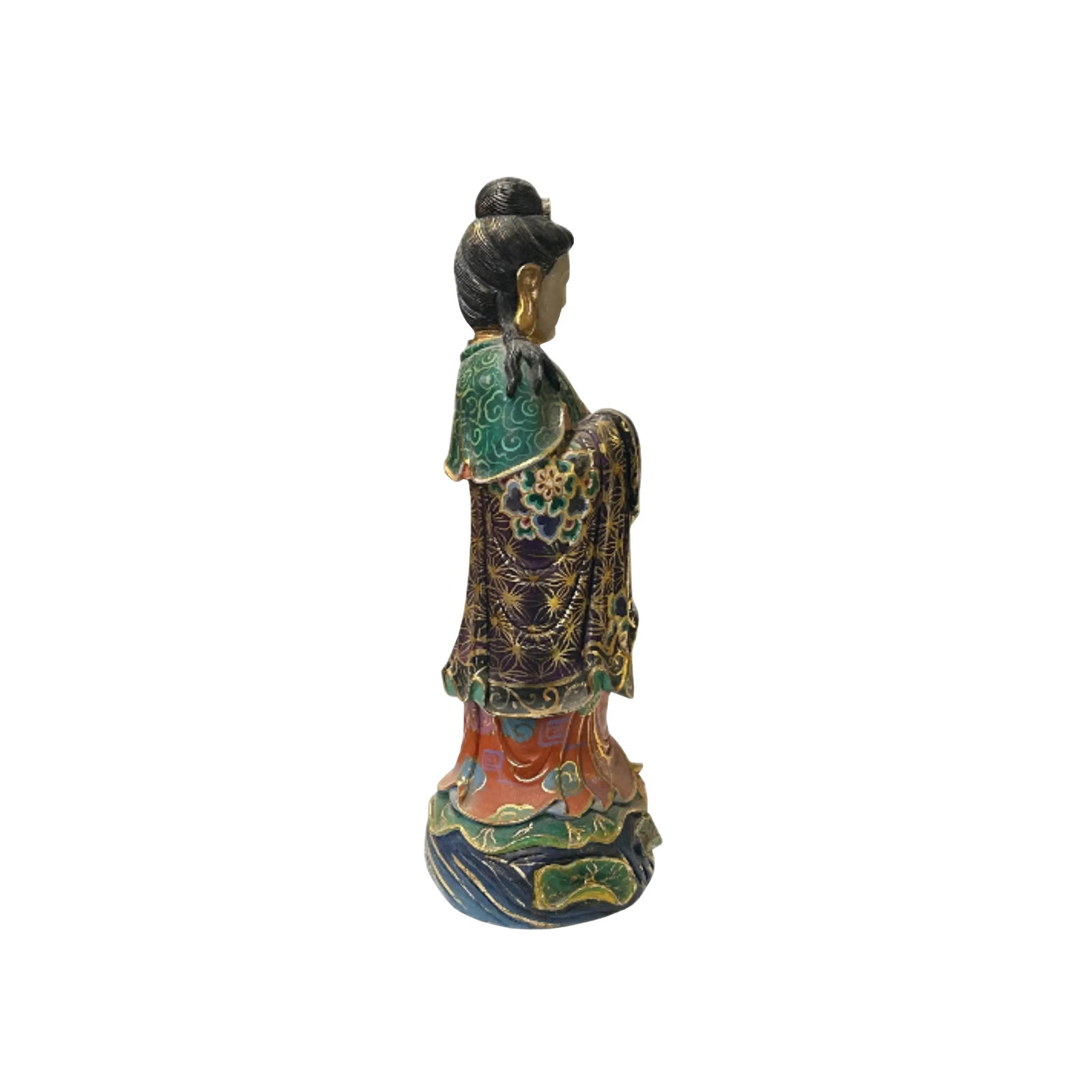 Chinese Stone Carved Color Dressing Paint Bodhisattva Statue - 2