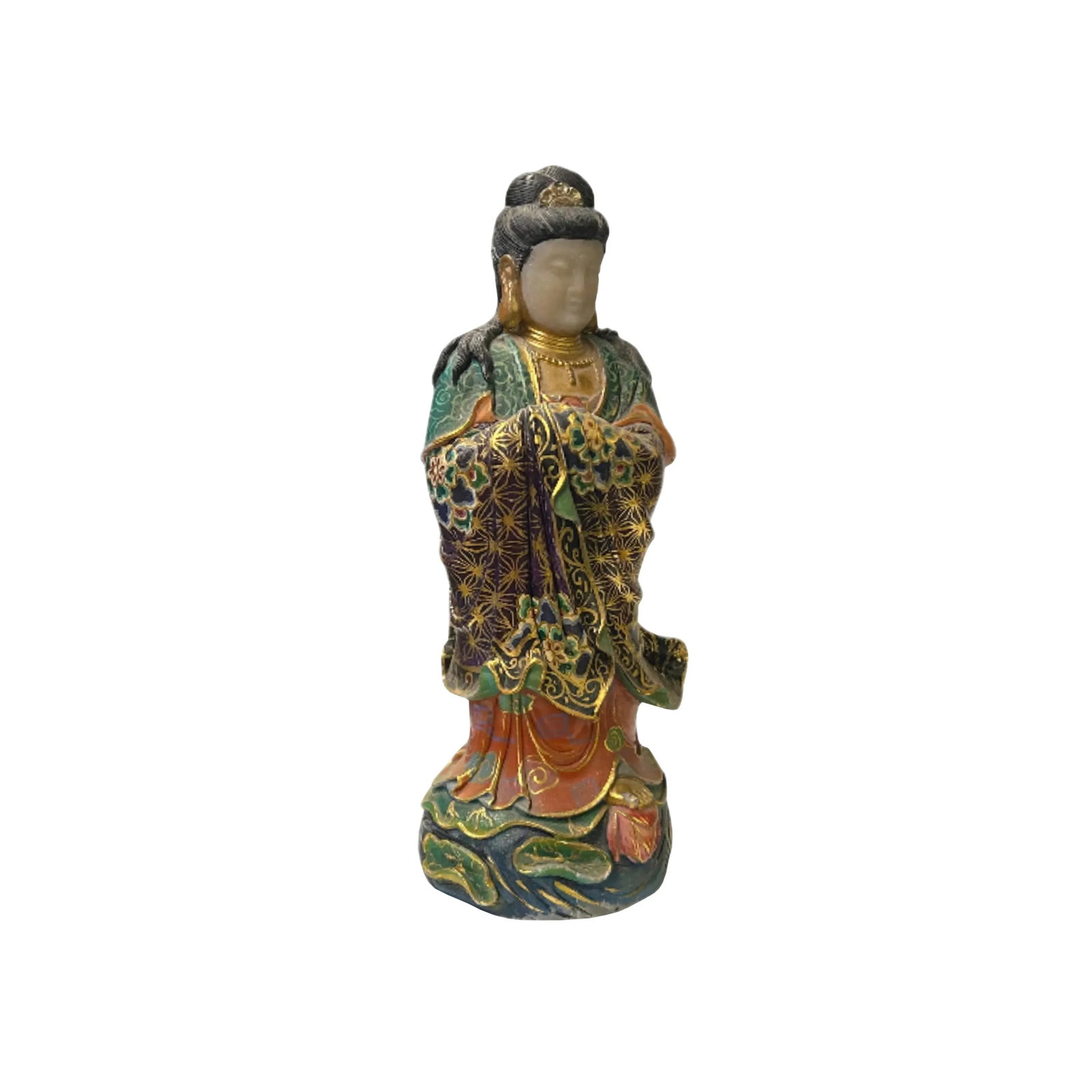 Chinese Stone Carved Color Dressing Paint Bodhisattva Statue - 3