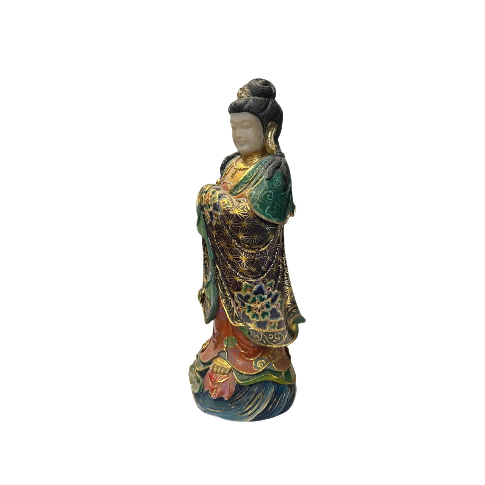 Chinese Stone Carved Color Dressing Paint Bodhisattva Statue - 4