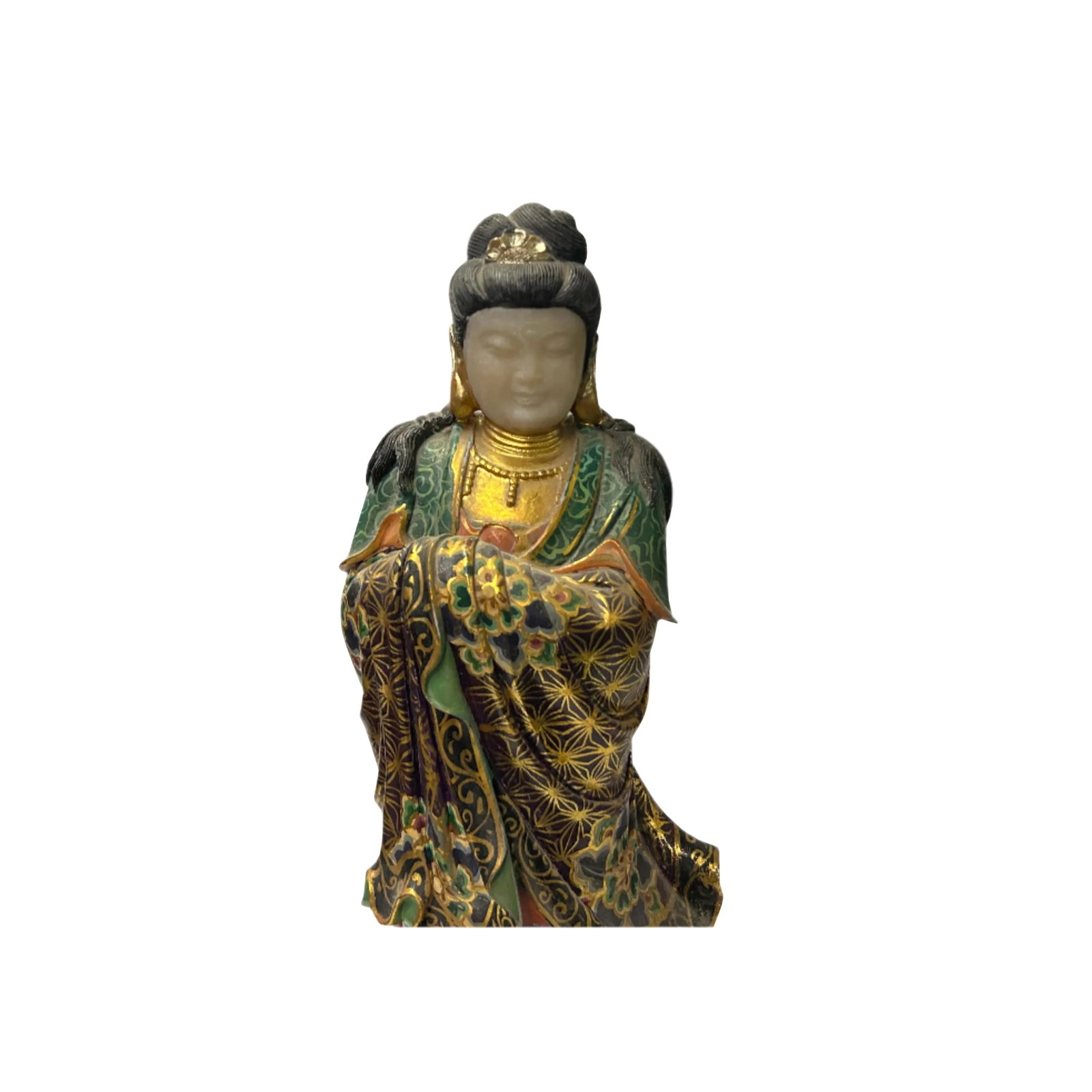 Chinese Stone Carved Color Dressing Paint Bodhisattva Statue - 7