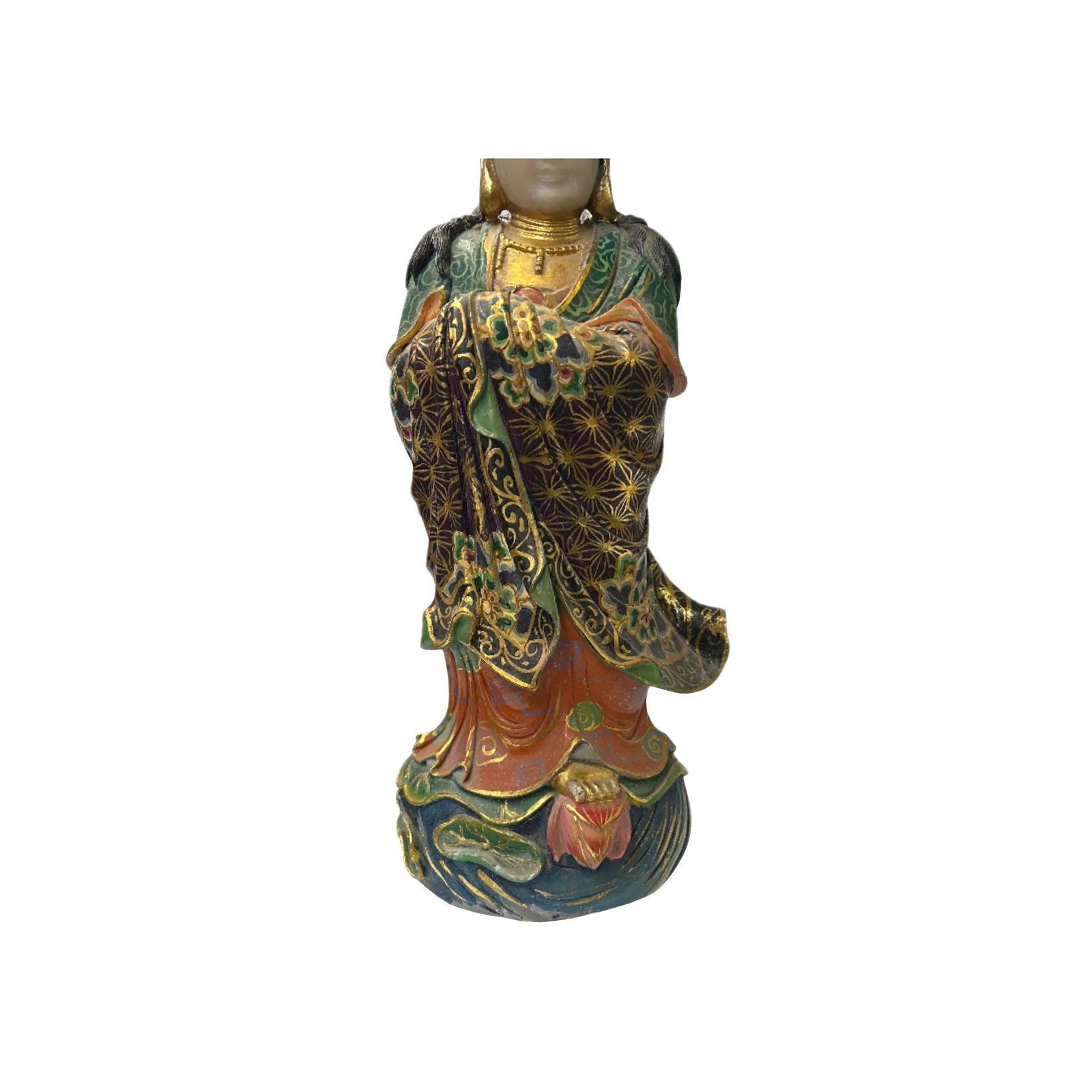 Chinese Stone Carved Color Dressing Paint Bodhisattva Statue - 8