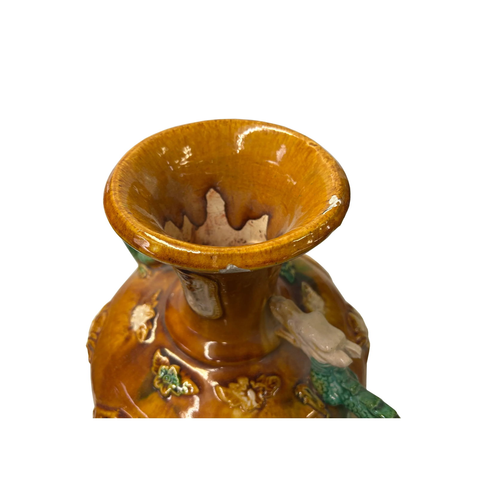 Oriental Tri-Color Glaze Dragon Handle Pottery Ceramic Art Vase - 6