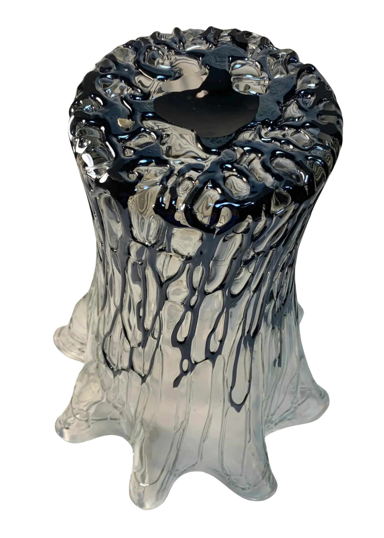 Art Glass Handkerchief Vase Abstract Applied Black Glass Design - 11