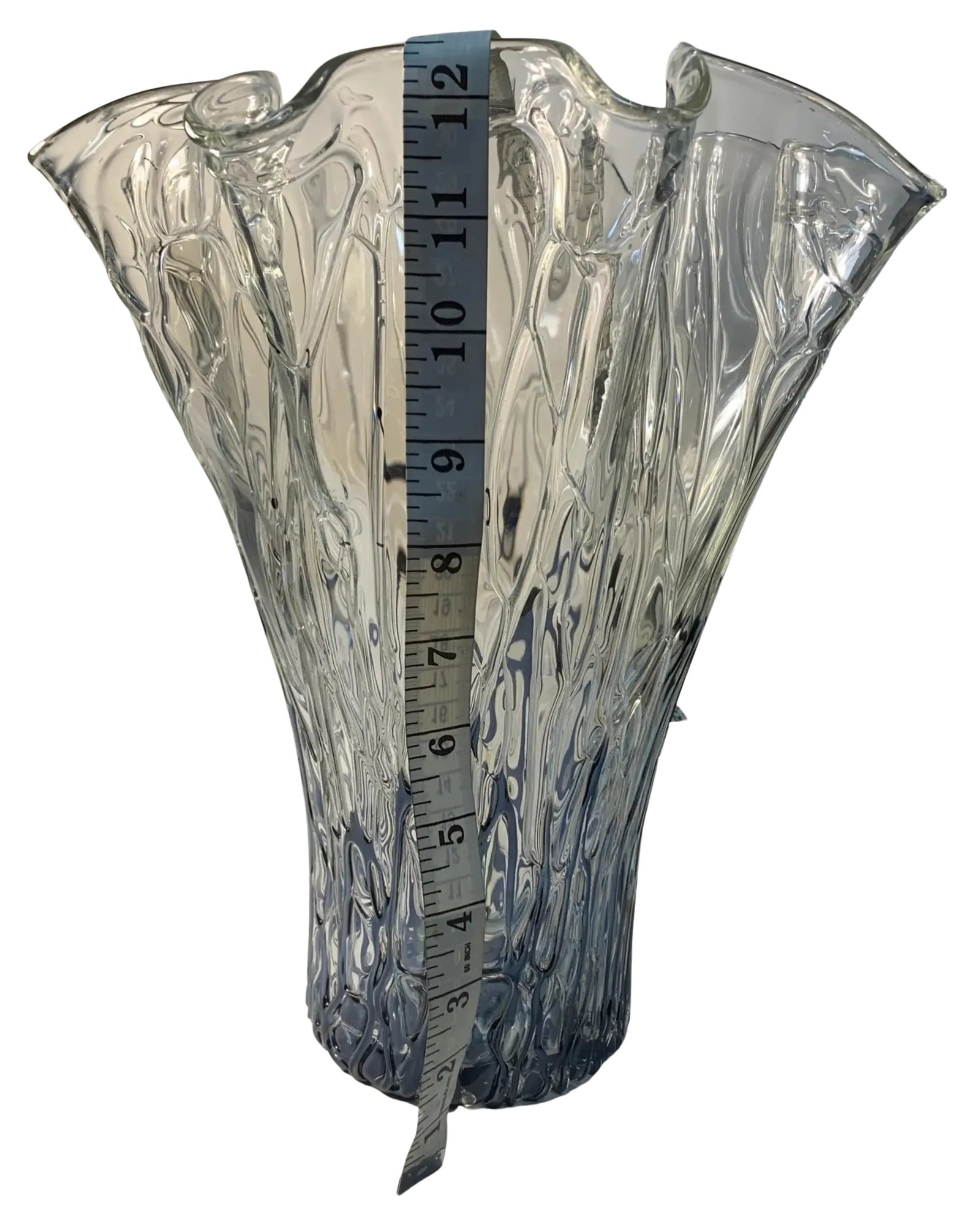 Art Glass Handkerchief Vase Abstract Applied Black Glass Design - 12