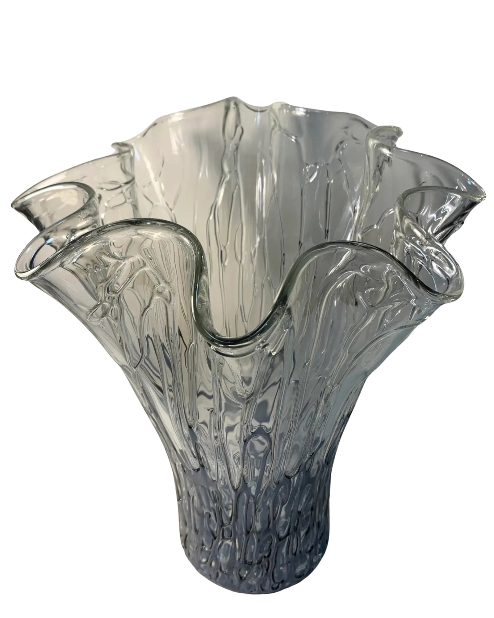 Art Glass Handkerchief Vase Abstract Applied Black Glass Design - 3
