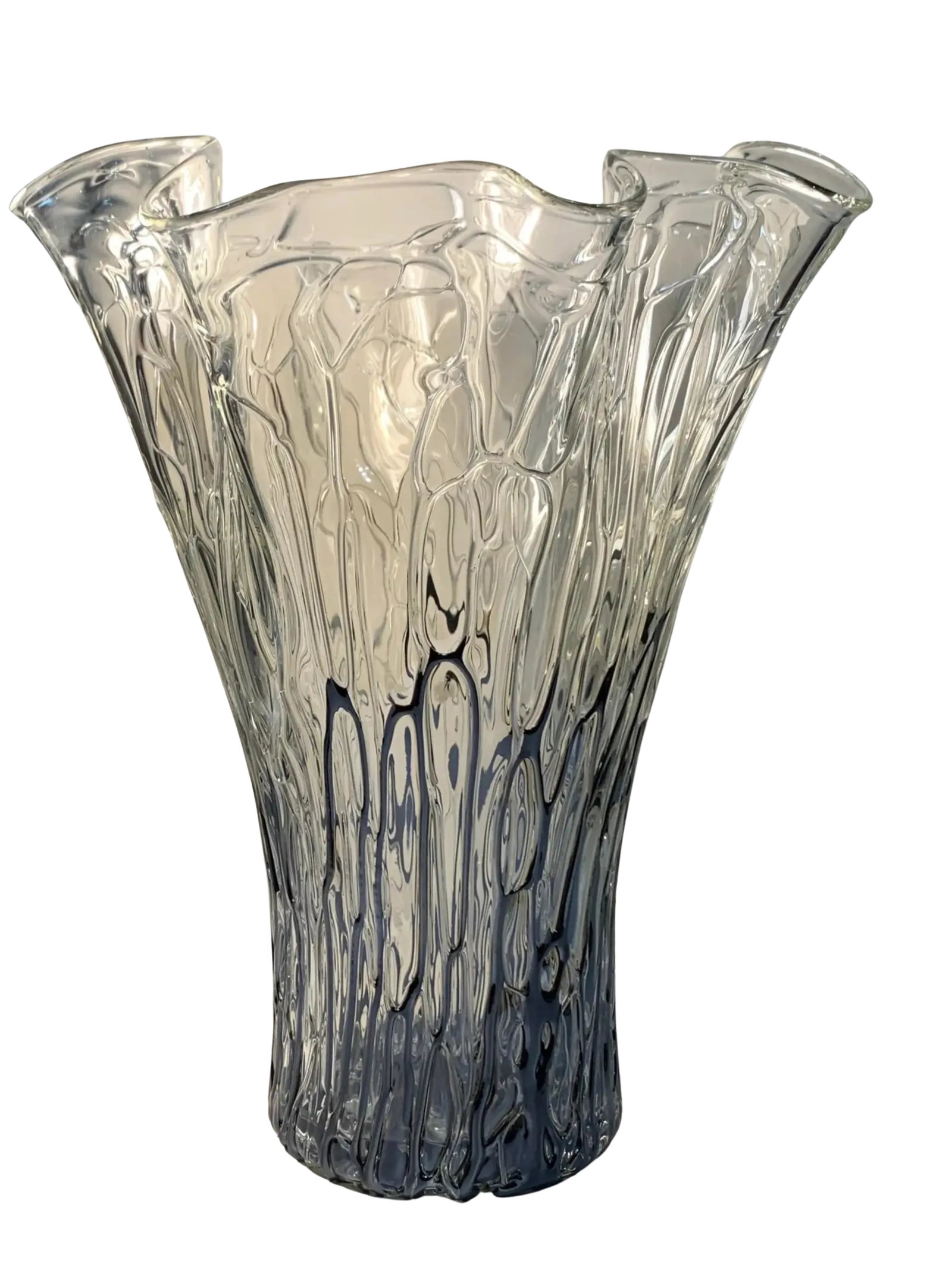 Art Glass Handkerchief Vase Abstract Applied Black Glass Design - 5