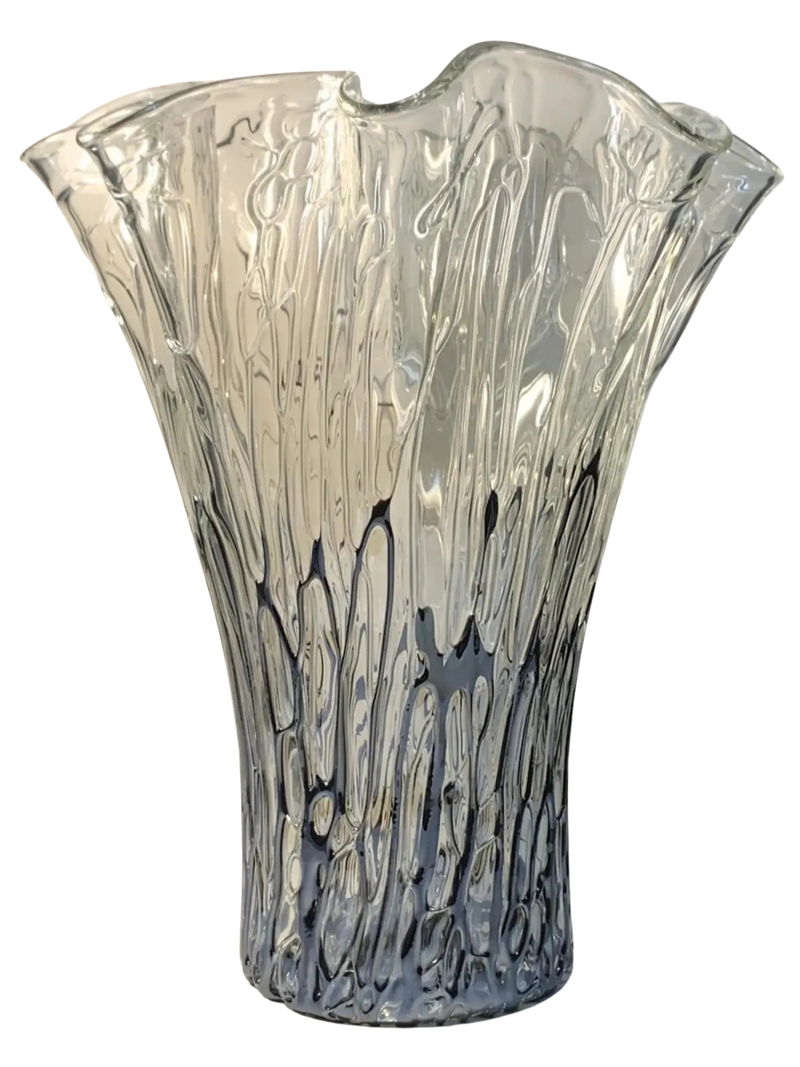 Art Glass Handkerchief Vase Abstract Applied Black Glass Design - 8