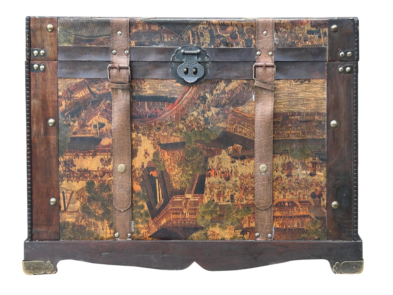 Vintage Weathered Patina Treasure Chest Shape Wood Trunk Box - 10