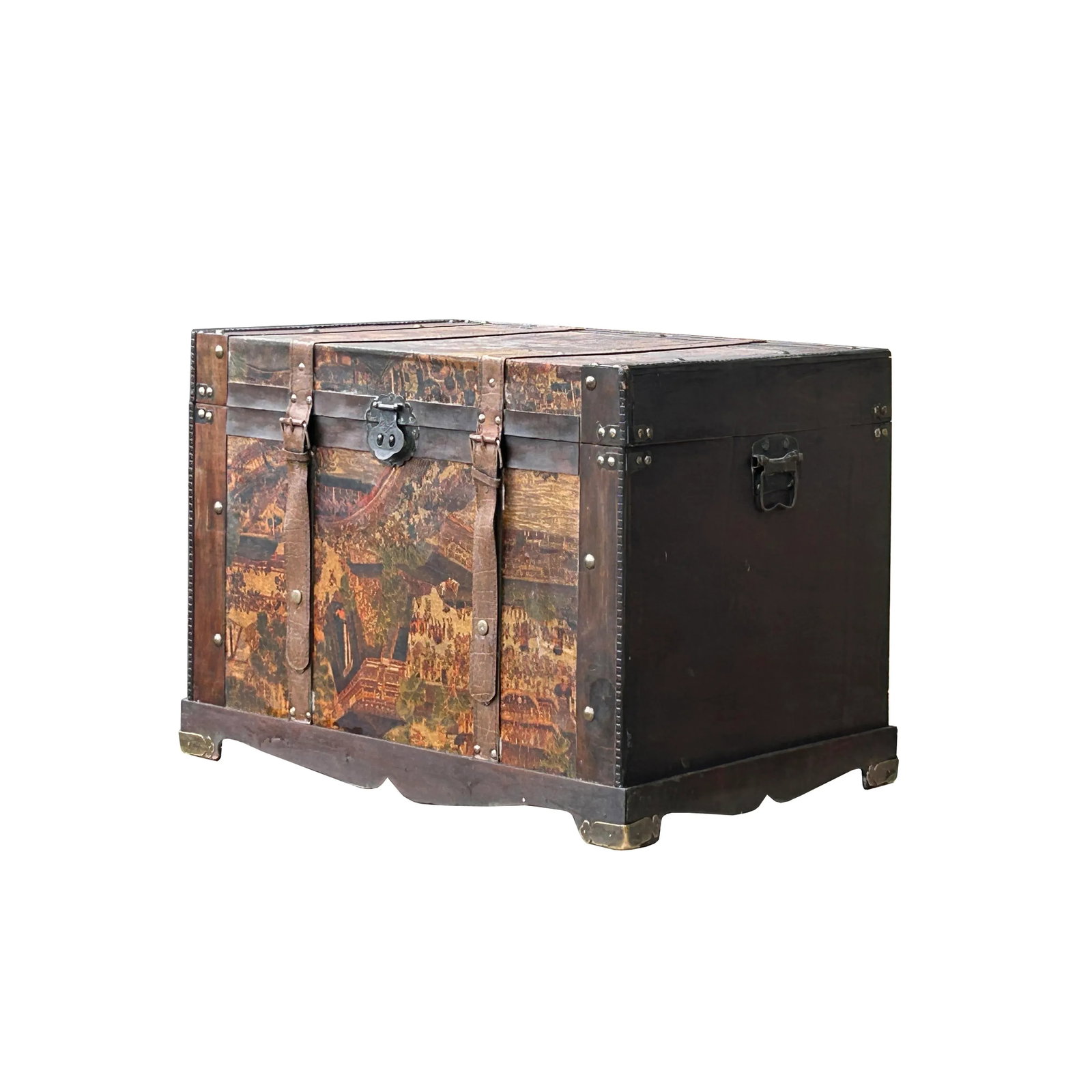 Vintage Weathered Patina Treasure Chest Shape Wood Trunk Box - 3