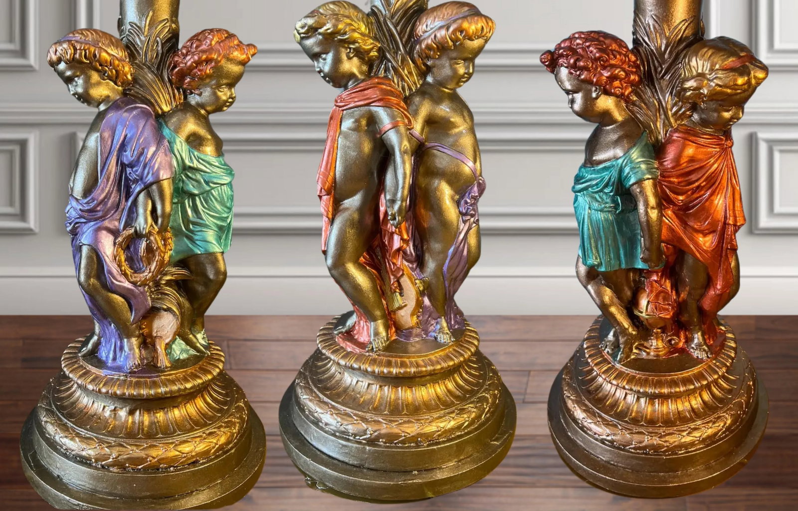 Mid-Century Trio of Cherubs Table Lamp - 10