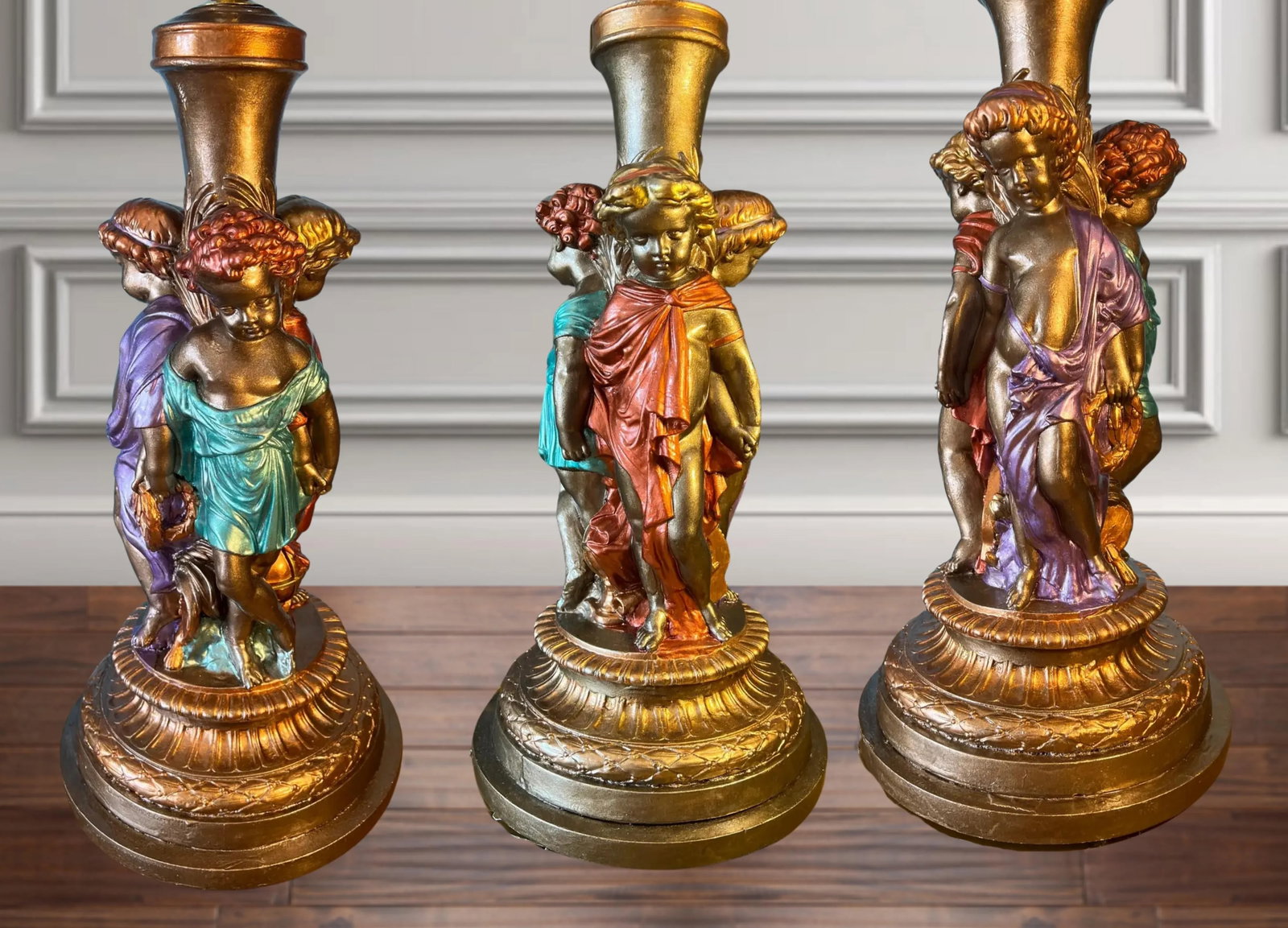 Mid-Century Trio of Cherubs Table Lamp - 7