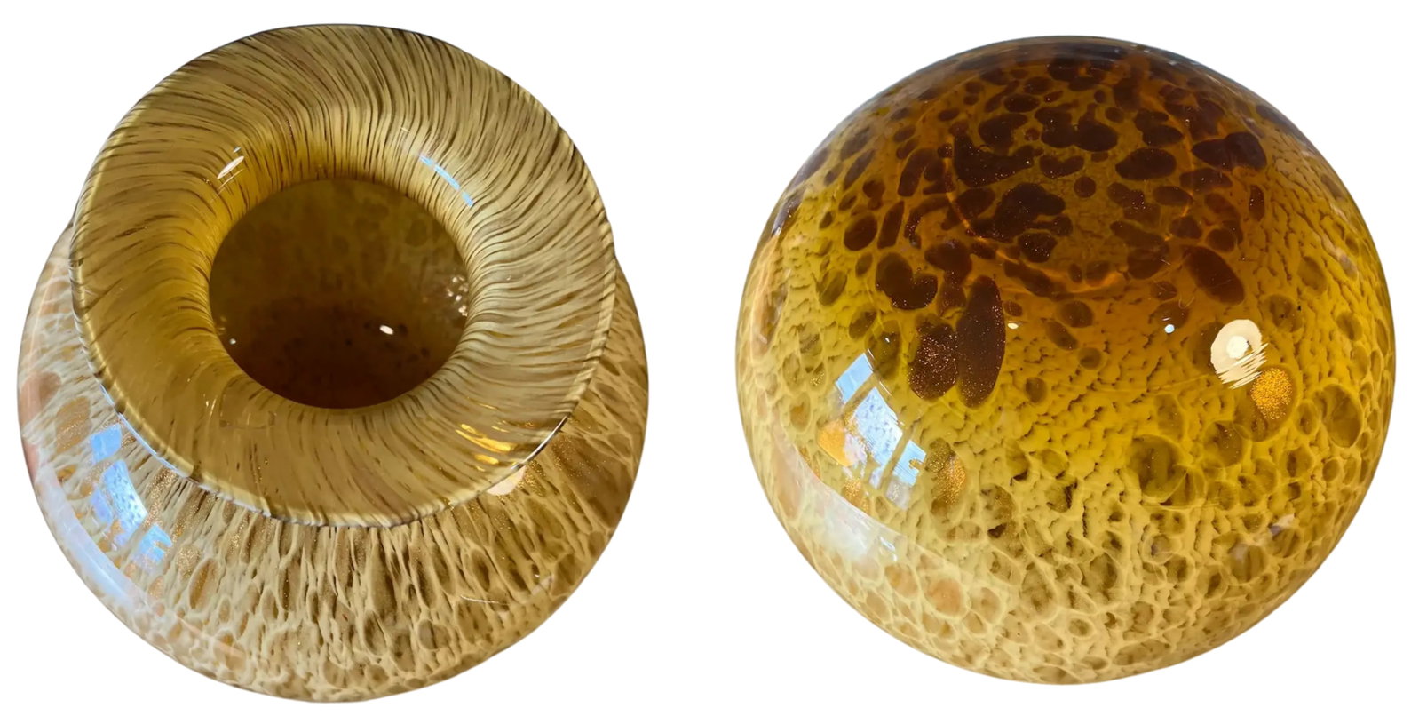 Murano Art Glass Amber Vase and Candle Holder Set of 3 - 12