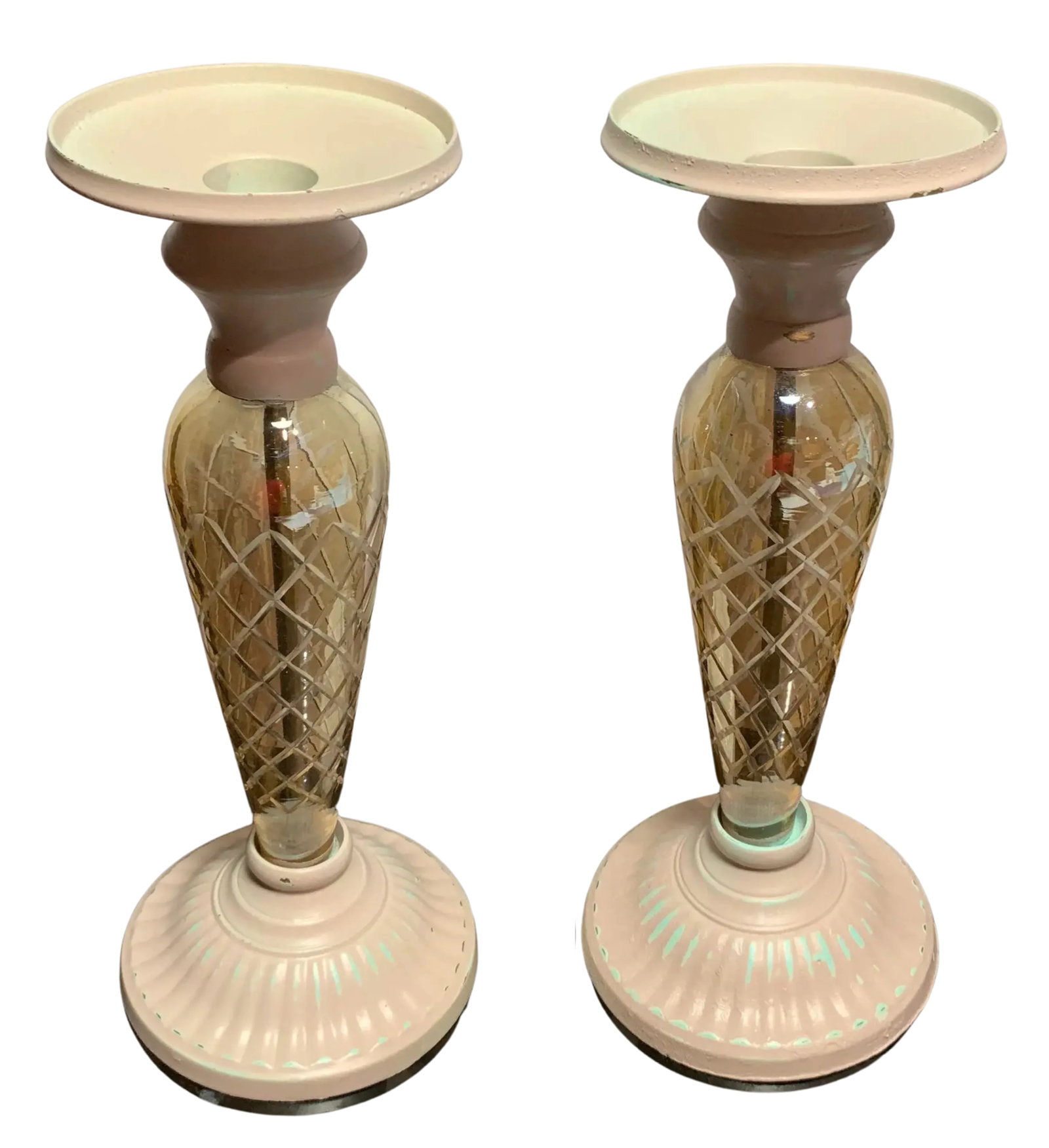 Murano Art Glass Amber Vase and Candle Holder Set of 3 - 3