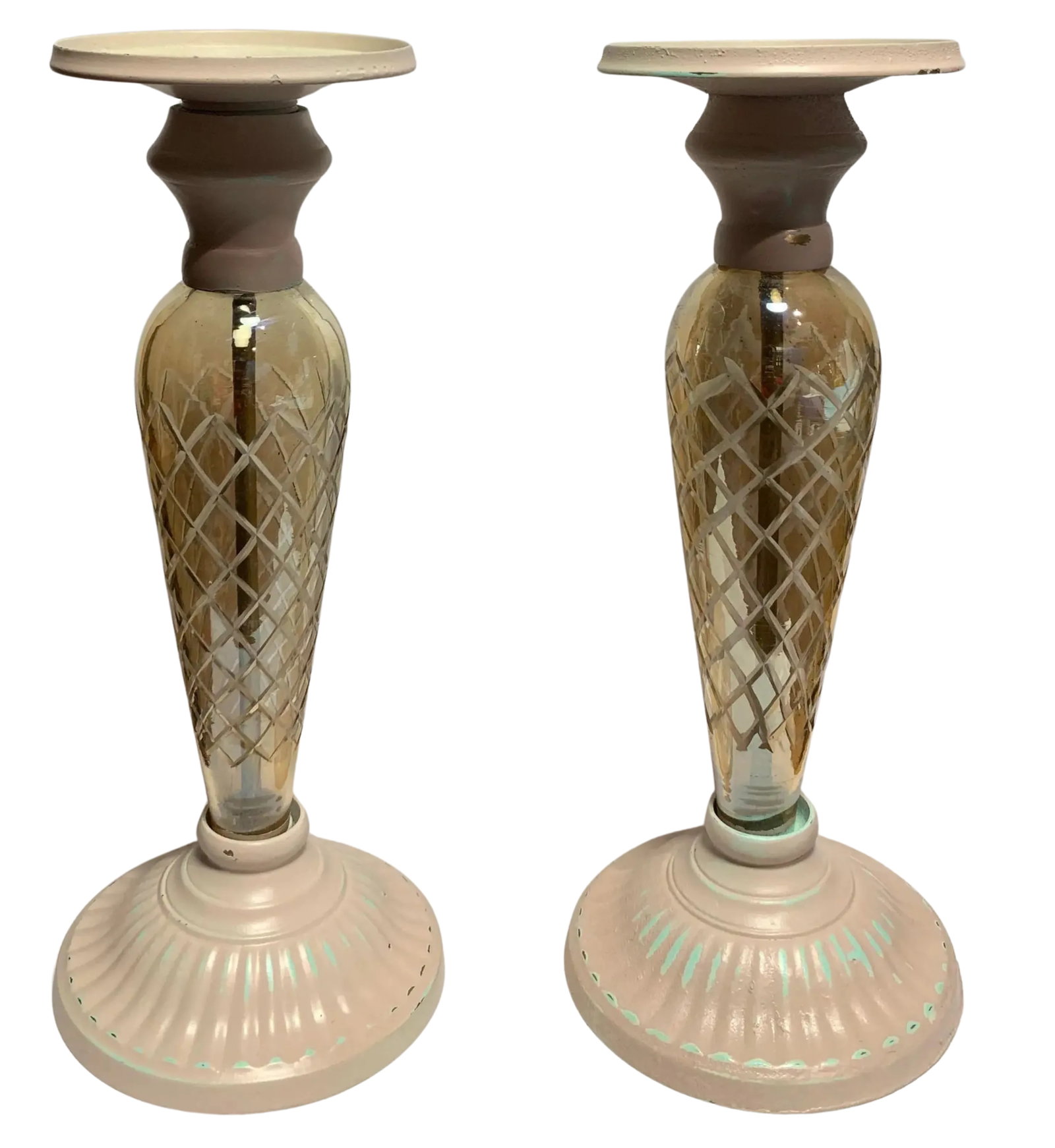 Murano Art Glass Amber Vase and Candle Holder Set of 3 - 8